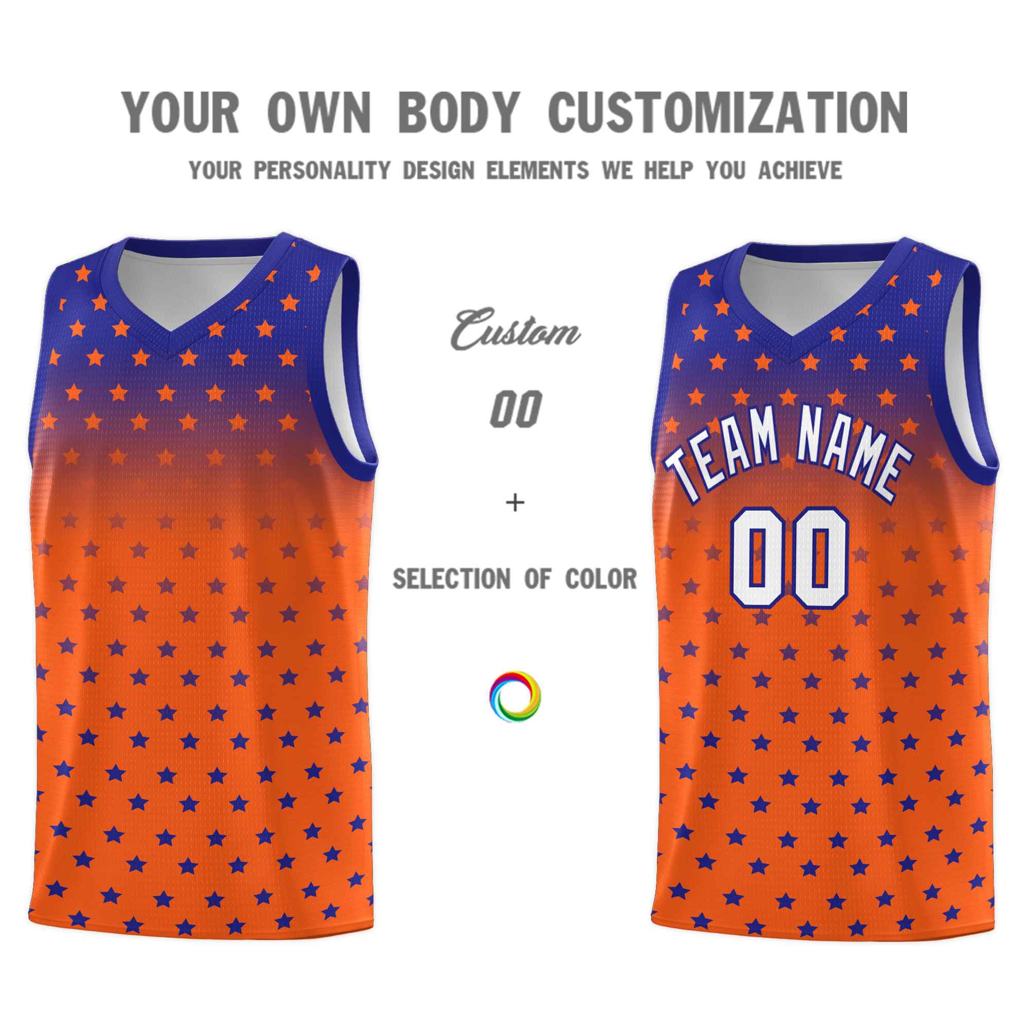 Custom Royal Orange Gradient Start Pattern Basketball Jersey Sets