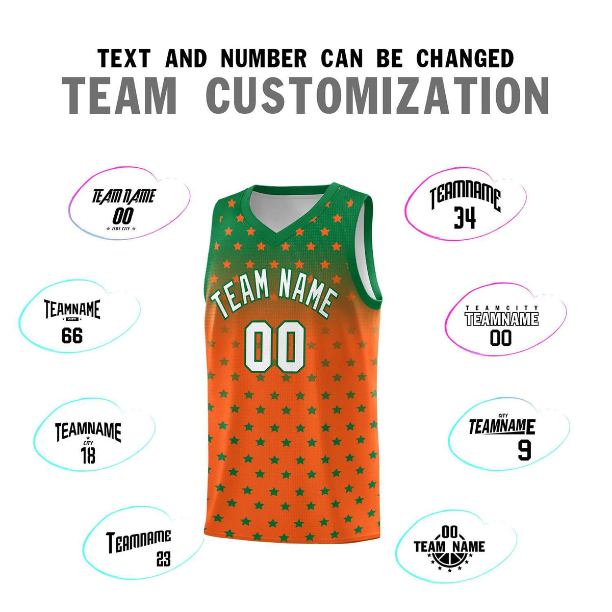 Custom Kelly Green Orange Gradient Start Pattern Basketball Jersey Sets