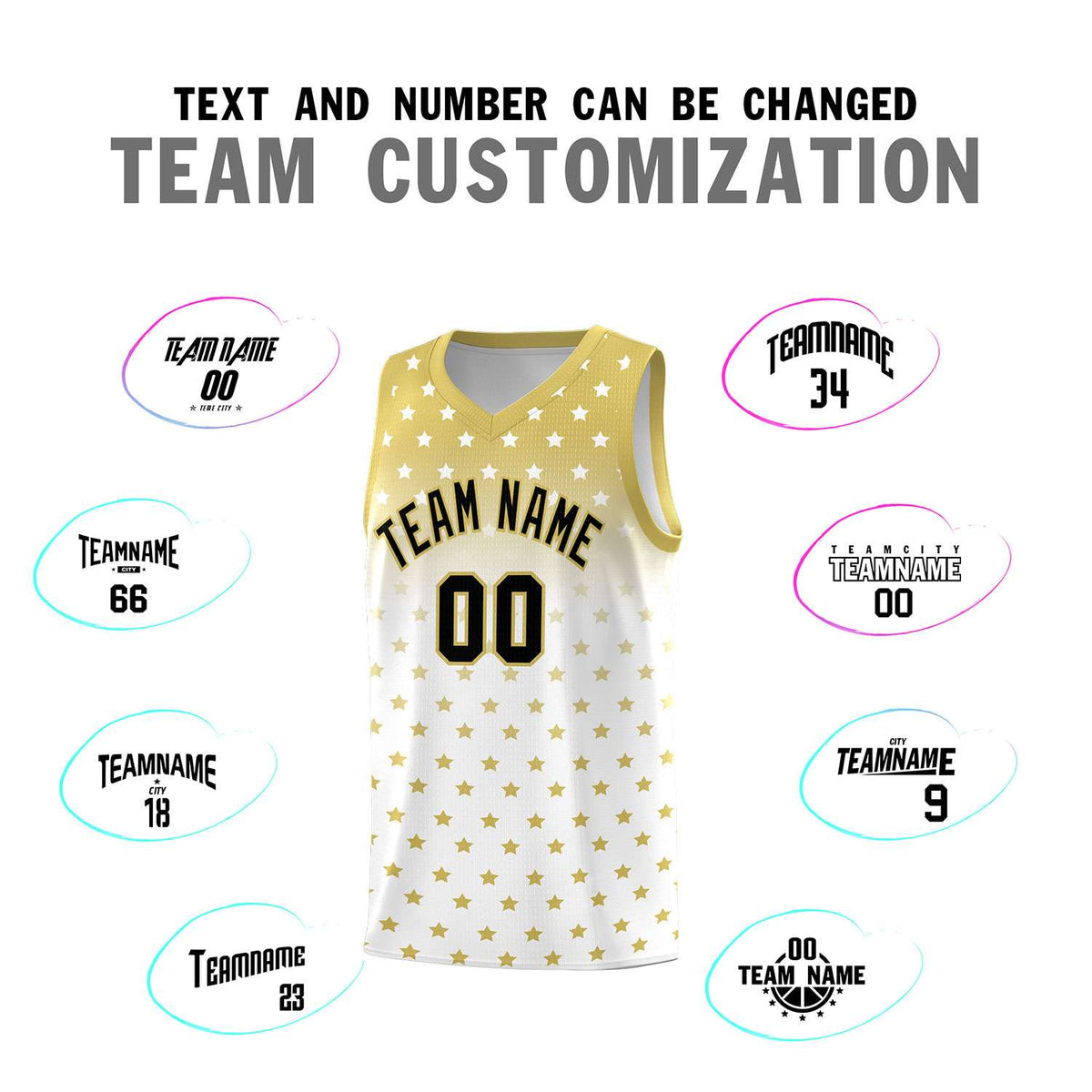 Custom Old Gold White Gradient Start Pattern Basketball Jersey Sets