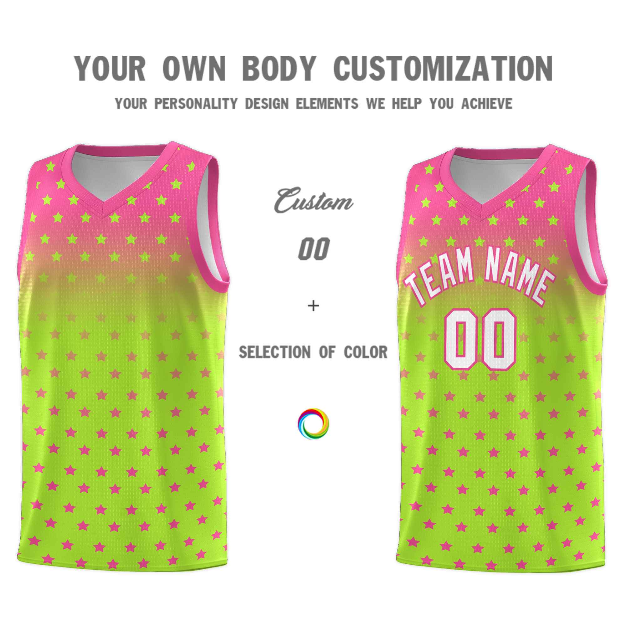 Custom Pink Light Green Gradient Start Pattern Basketball Jersey Sets