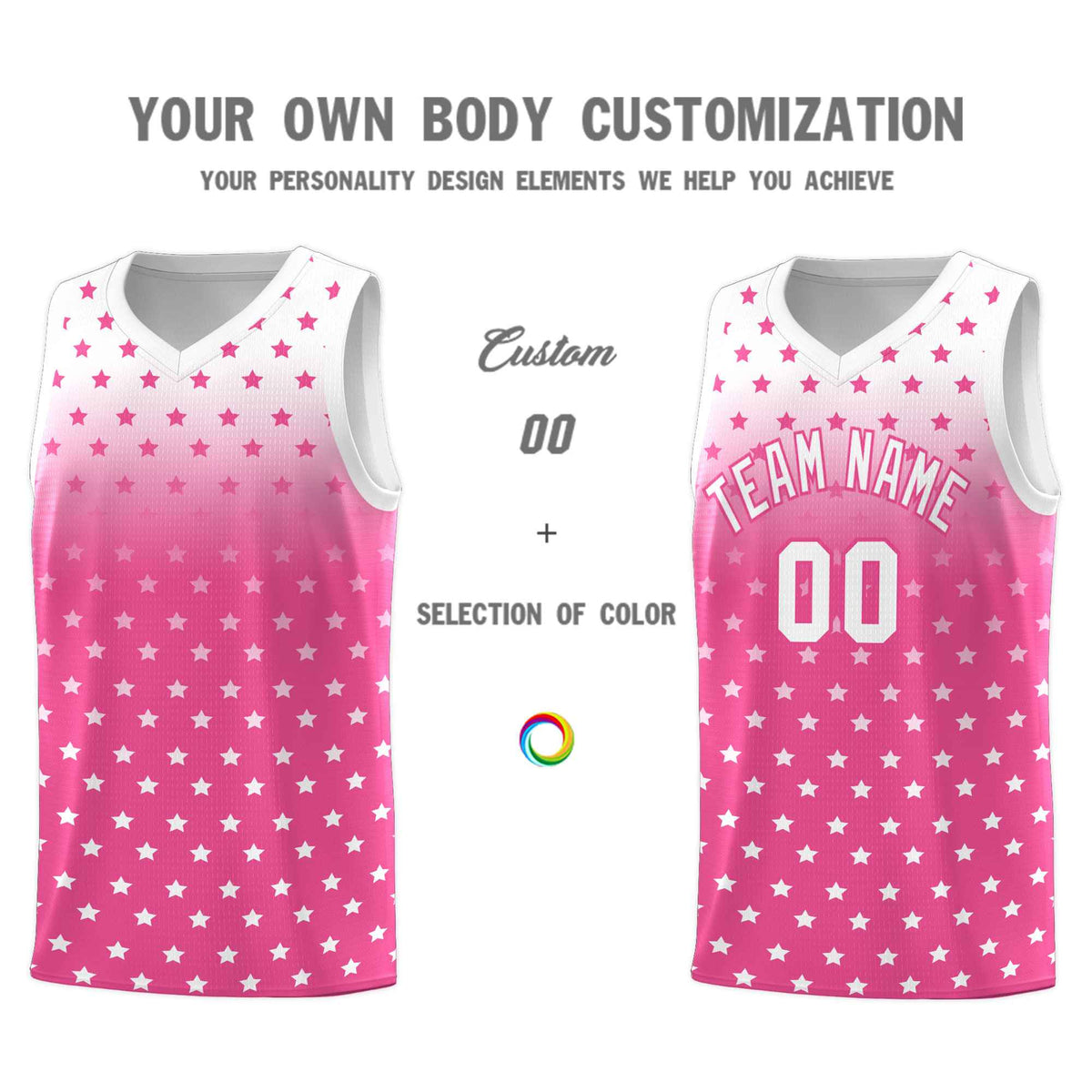 Custom White Pink Gradient Start Pattern Basketball Jersey Sets