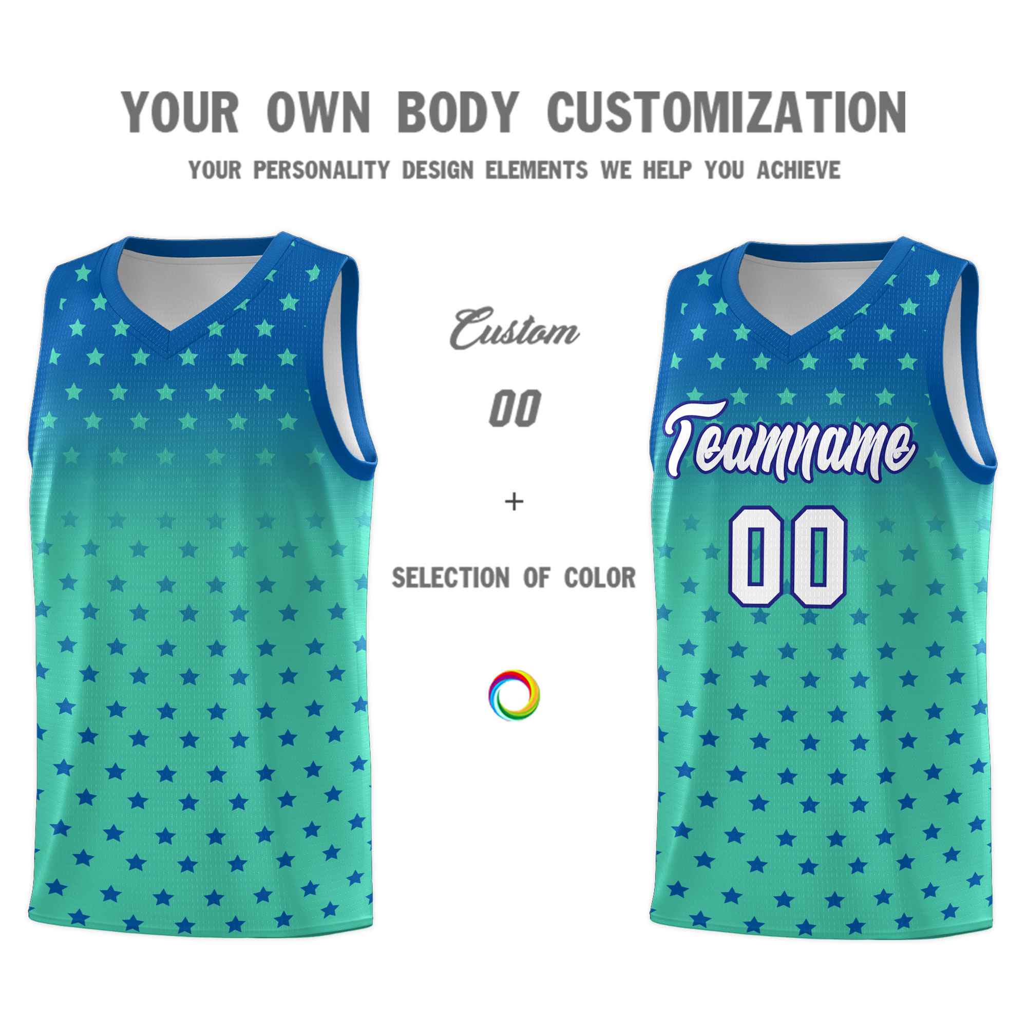Custom Royal Bright Green Gradient Start Pattern Basketball Jersey Sets