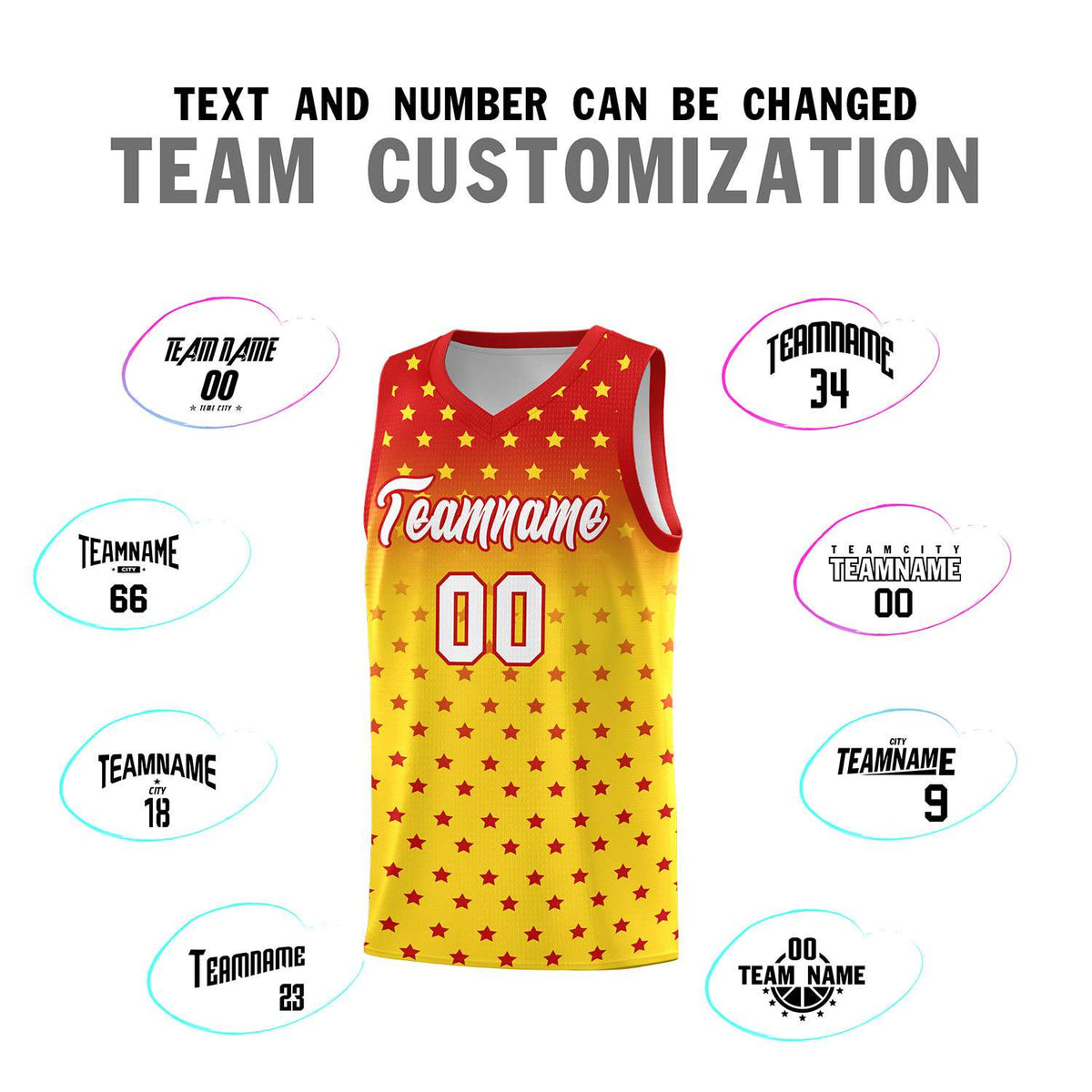 Custom Red Gold Gradient Start Pattern Basketball Jersey Sets