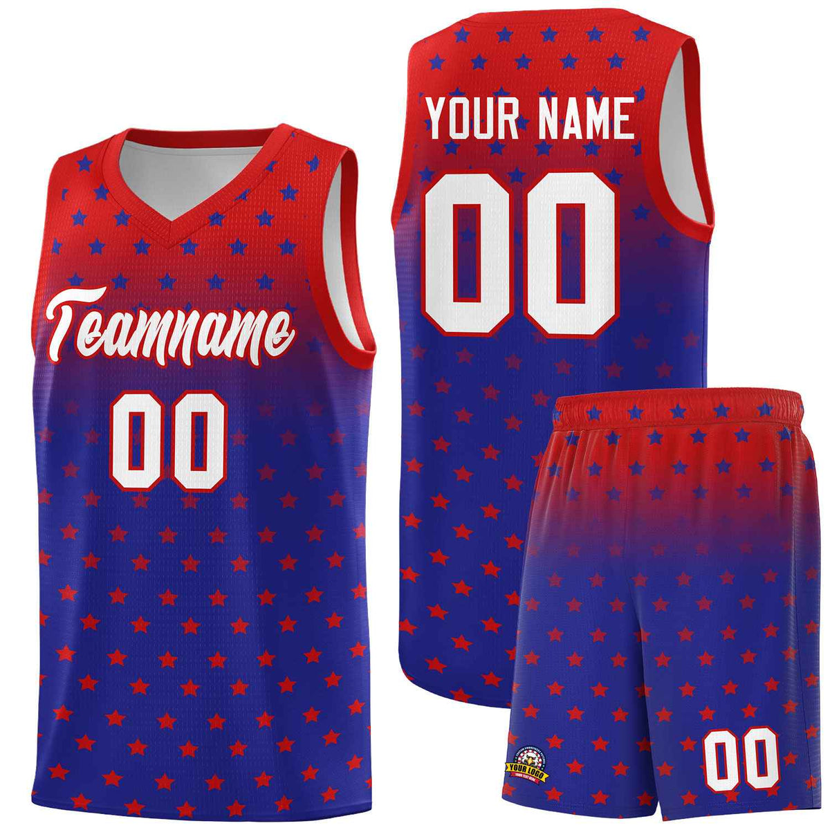 Custom Red Royal Gradient Start Pattern Basketball Jersey Sets