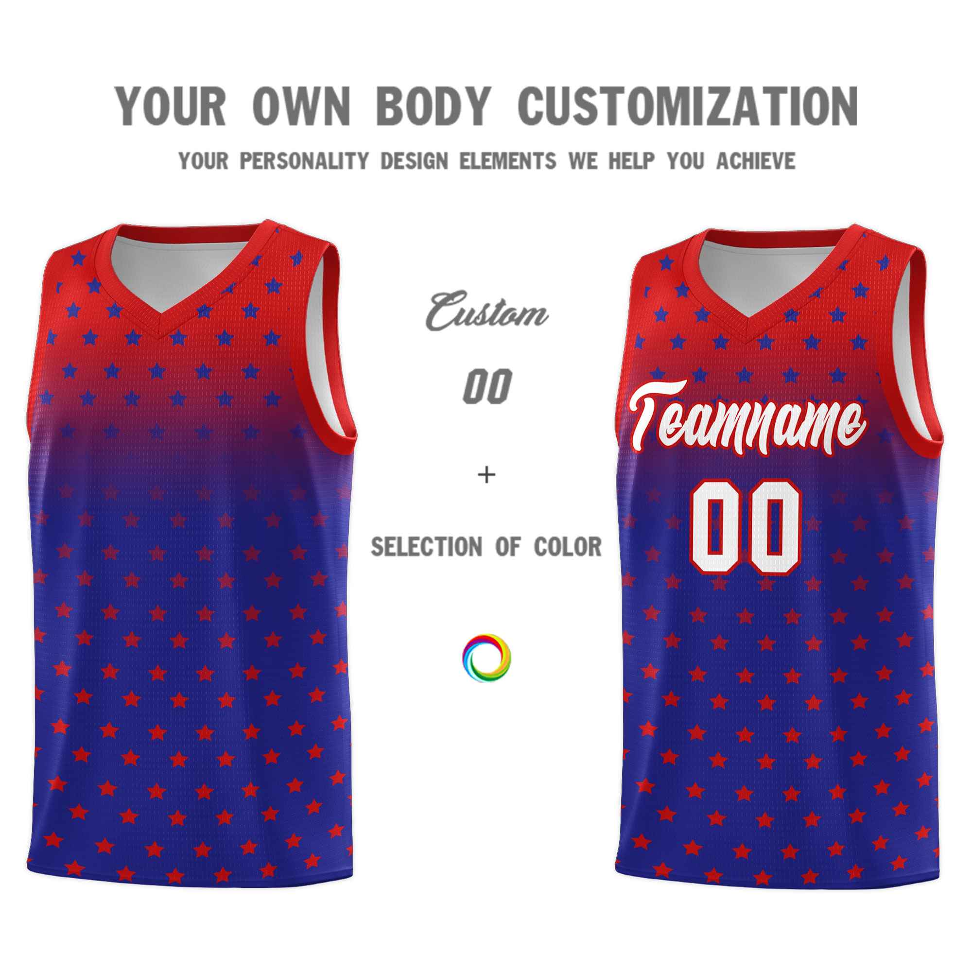 Custom Red Royal Gradient Start Pattern Basketball Jersey Sets