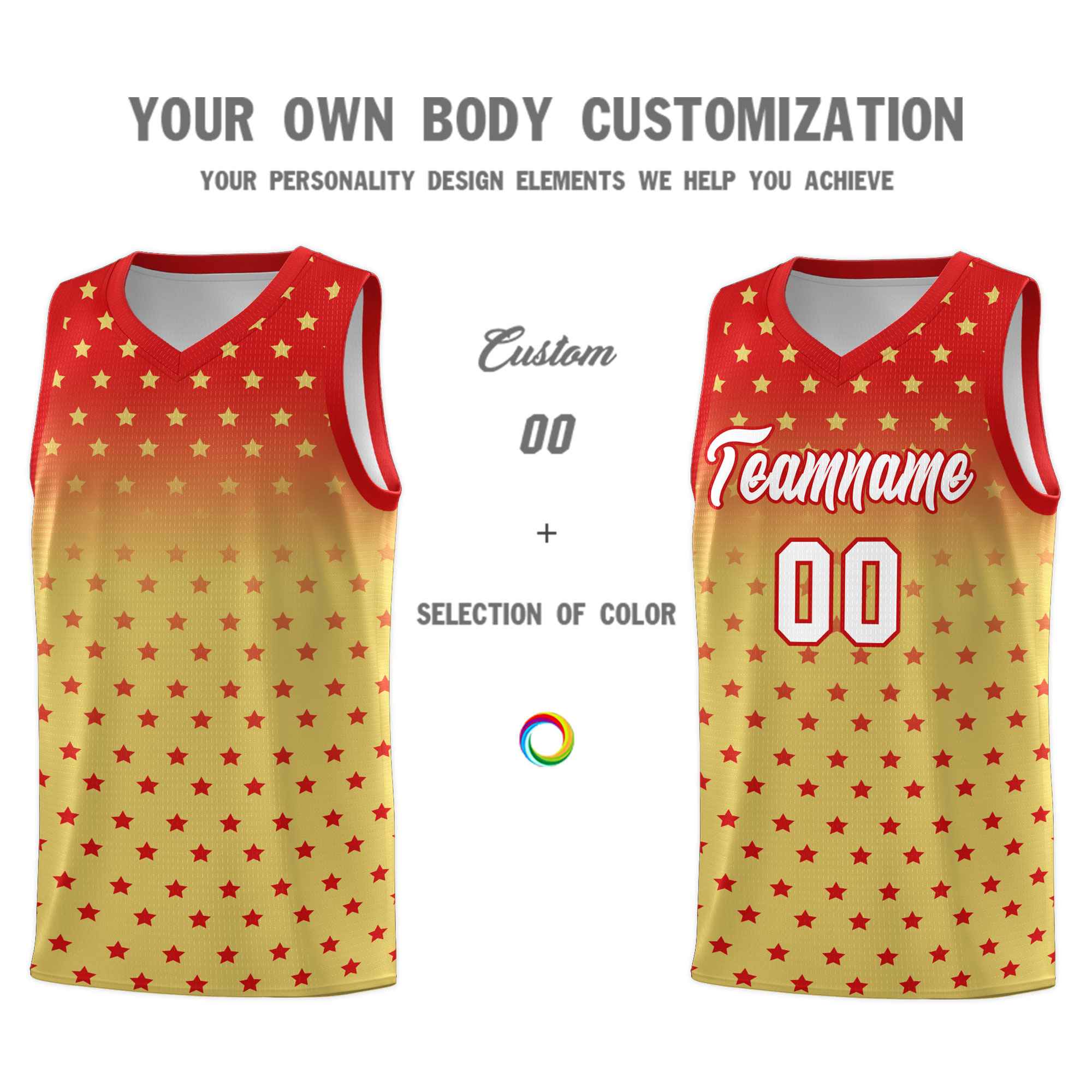 Custom Red Old Gold Gradient Start Pattern Basketball Jersey Sets