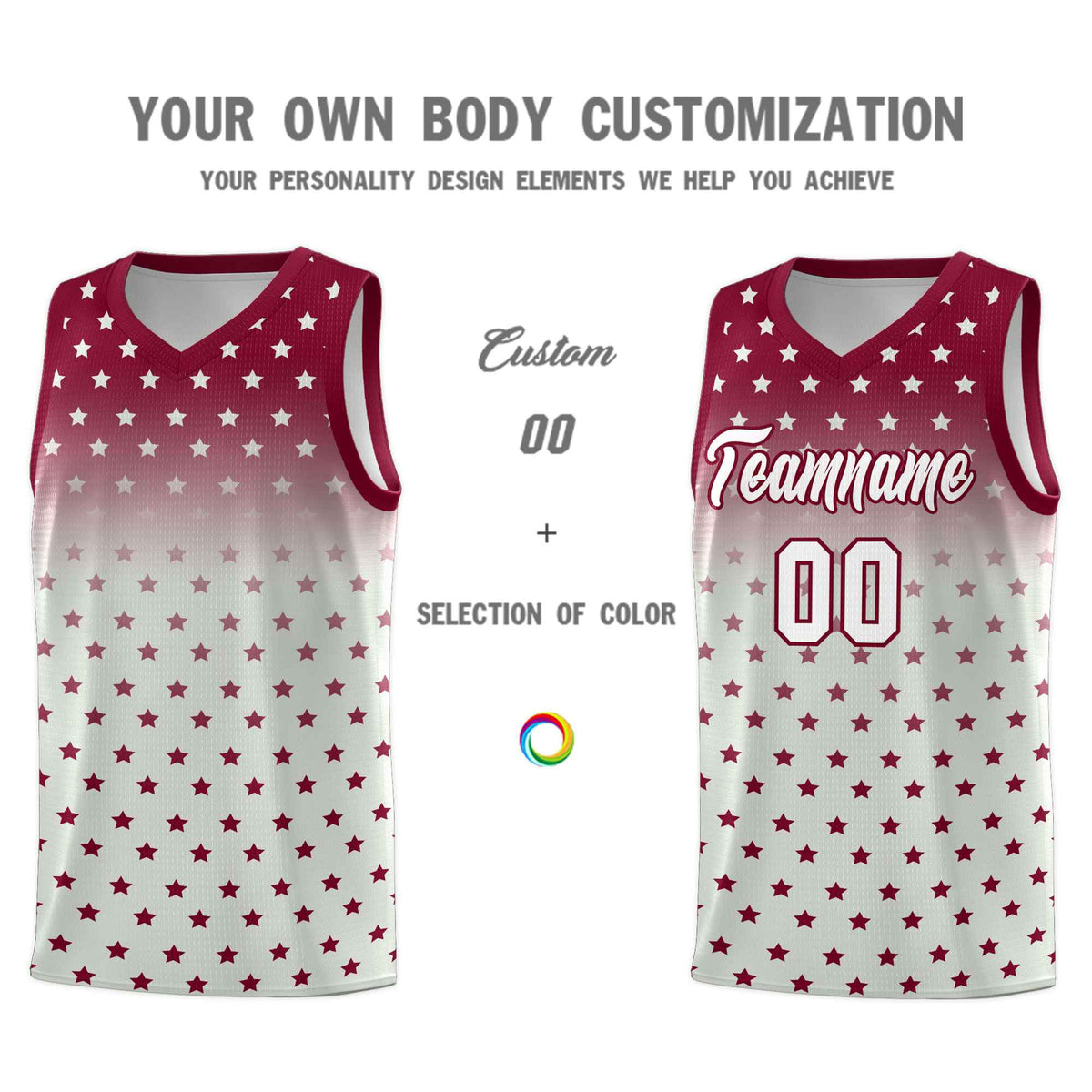Custom Crimson Gray Gradient Start Pattern Basketball Jersey Sets
