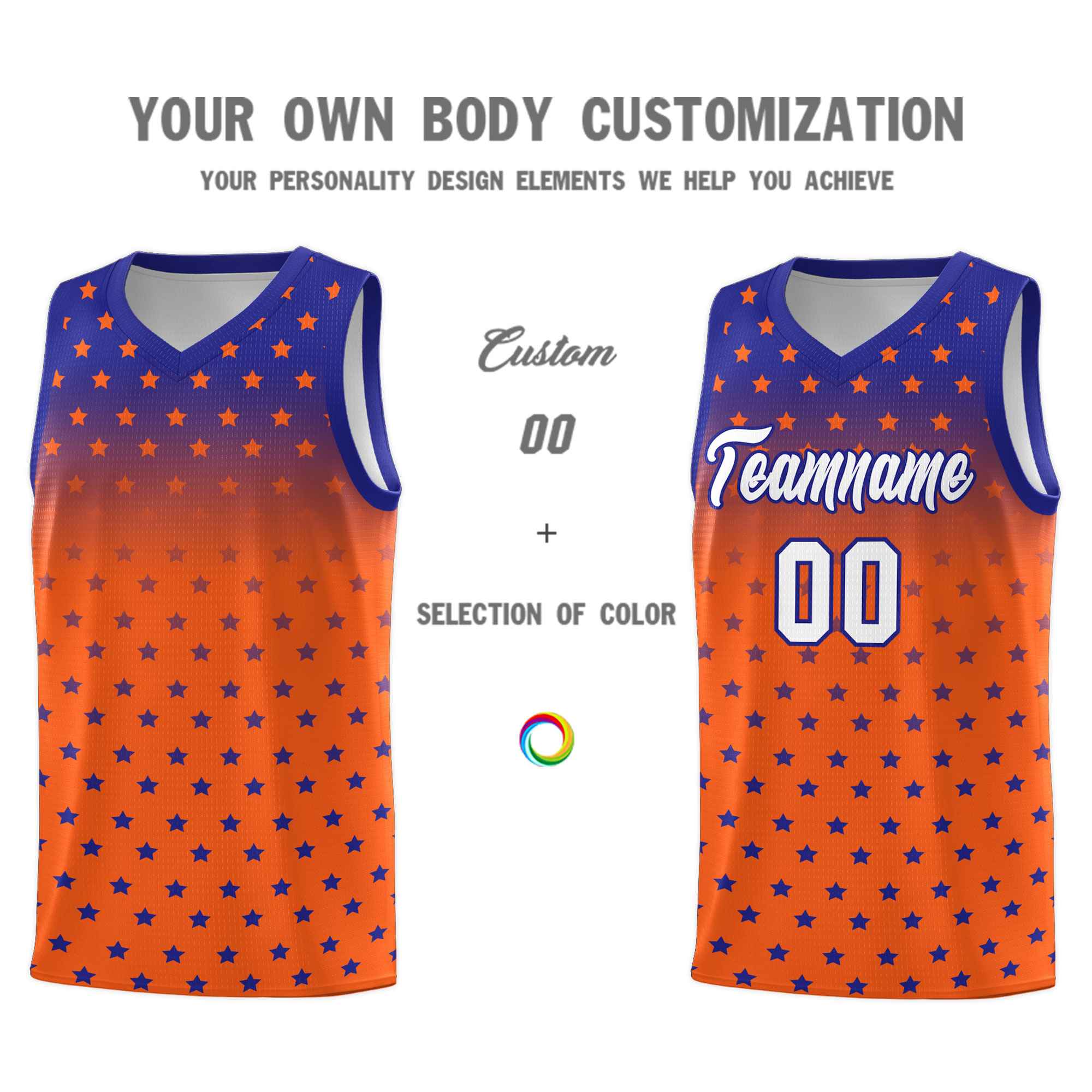 Custom Royal Orange Gradient Start Pattern Basketball Jersey Sets