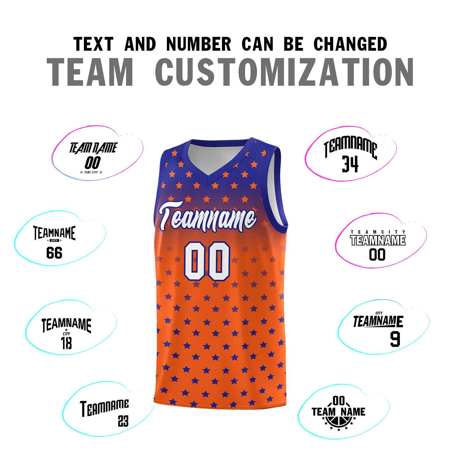 Custom Royal Orange Gradient Start Pattern Basketball Jersey Sets