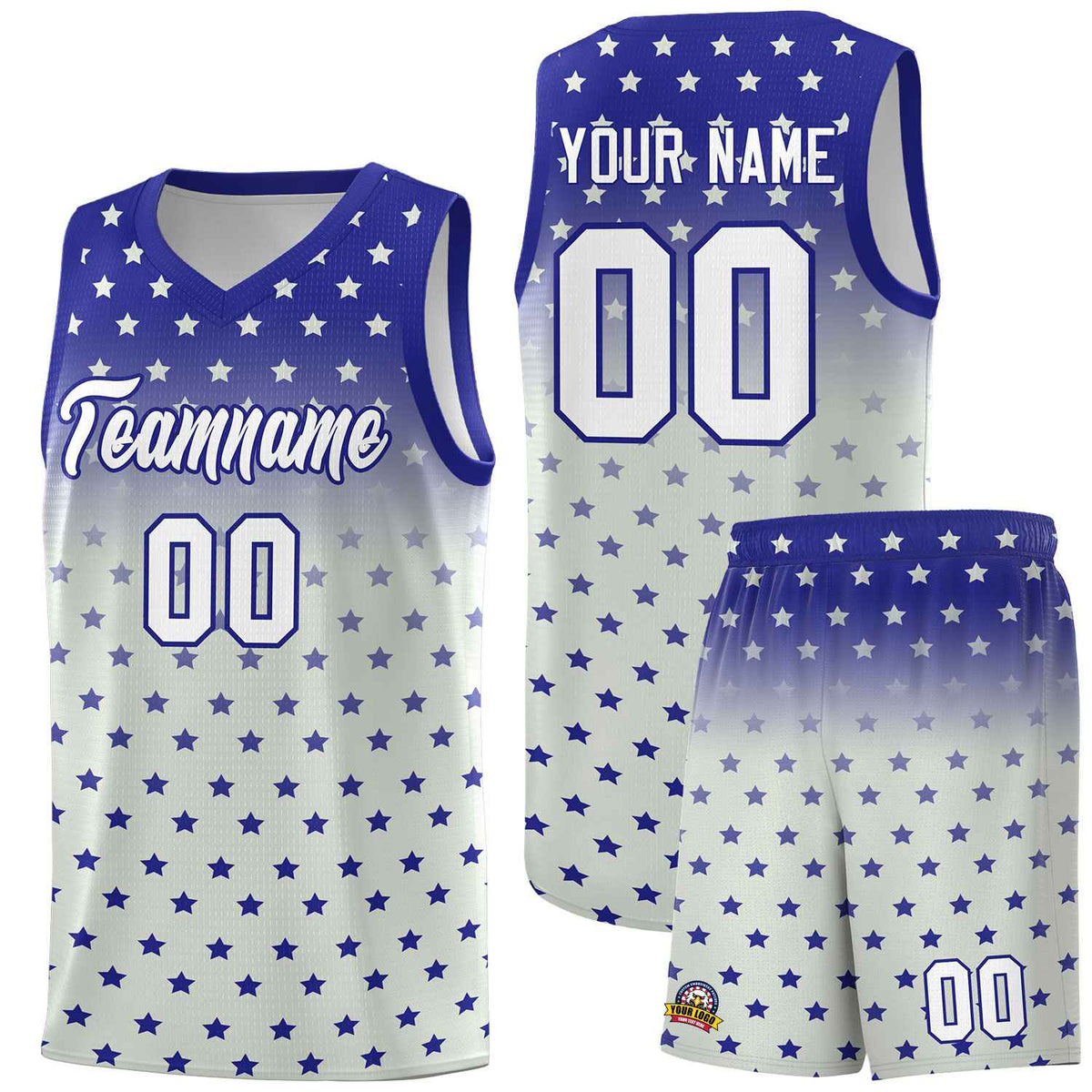 Custom Royal Gray Gradient Start Pattern Basketball Jersey Sets