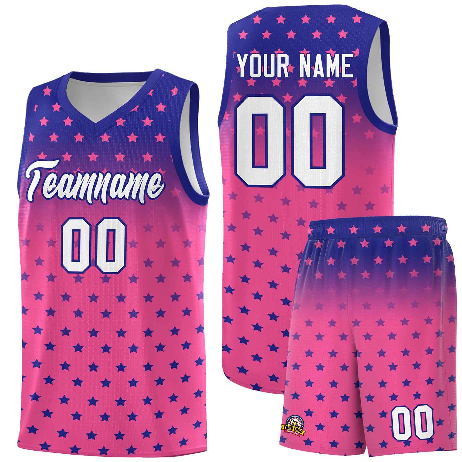 Custom Royal Pink Gradient Start Pattern Basketball Jersey Sets
