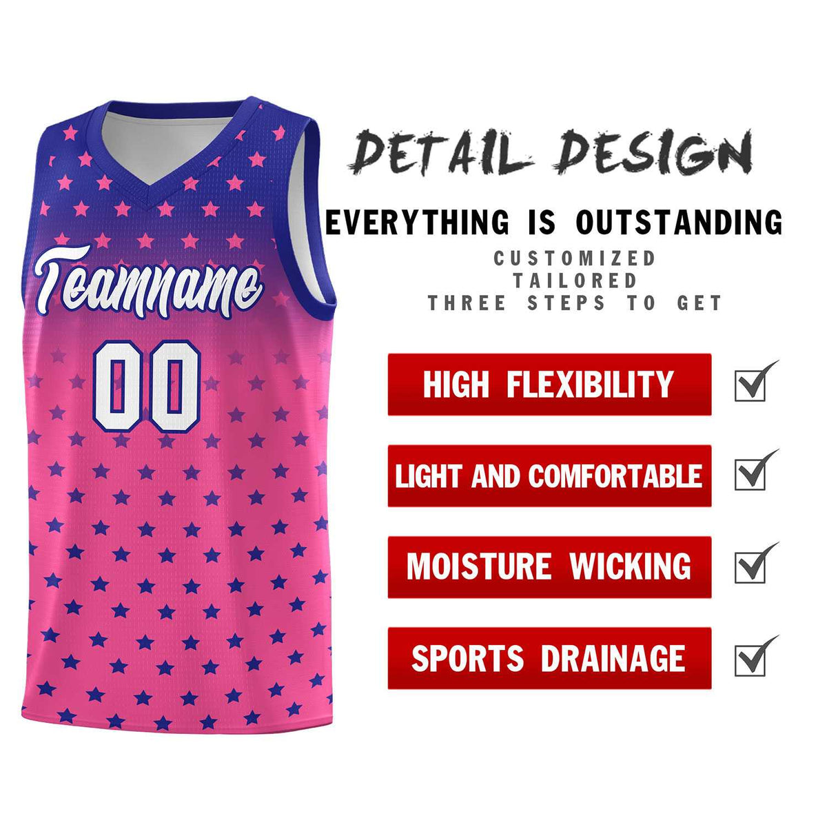Custom Royal Pink Gradient Start Pattern Basketball Jersey Sets