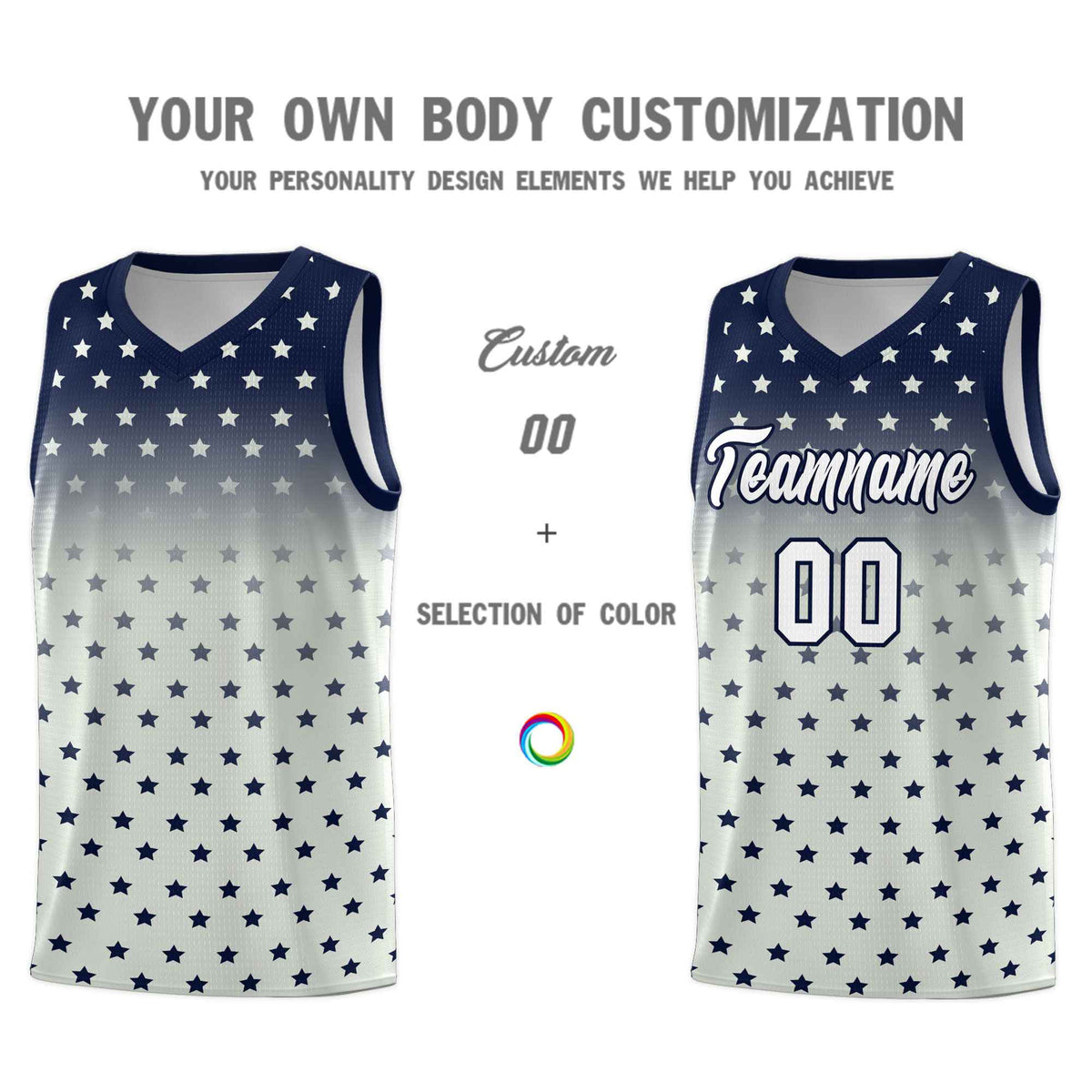 Custom Navy Gray Gradient Start Pattern Basketball Jersey Sets