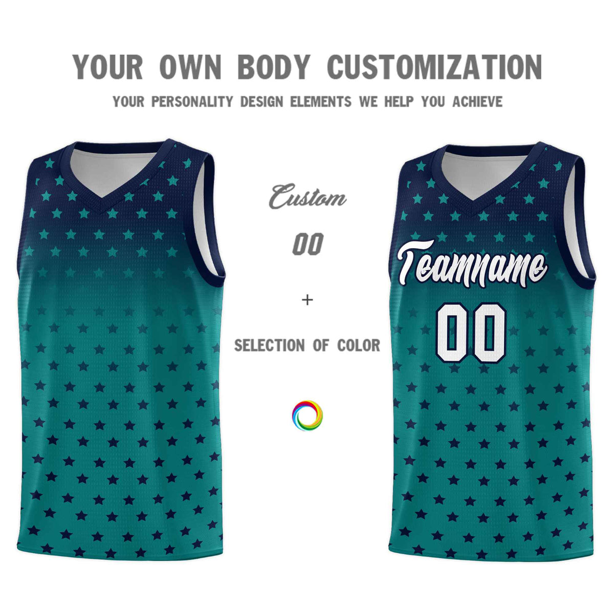 Custom Navy Aqua Gradient Start Pattern Basketball Jersey Sets