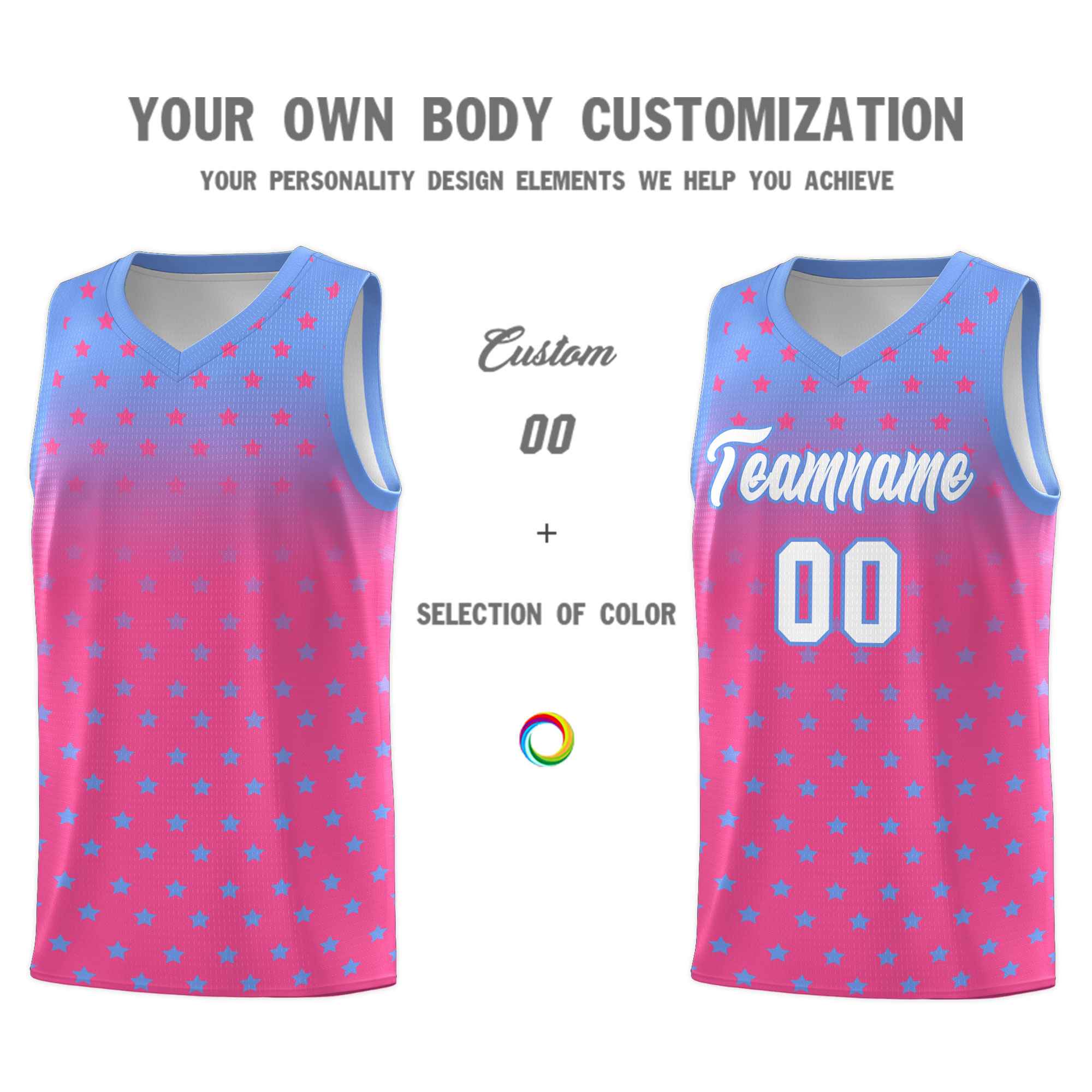 Custom Light Blue Pink Gradient Start Pattern Basketball Jersey Sets