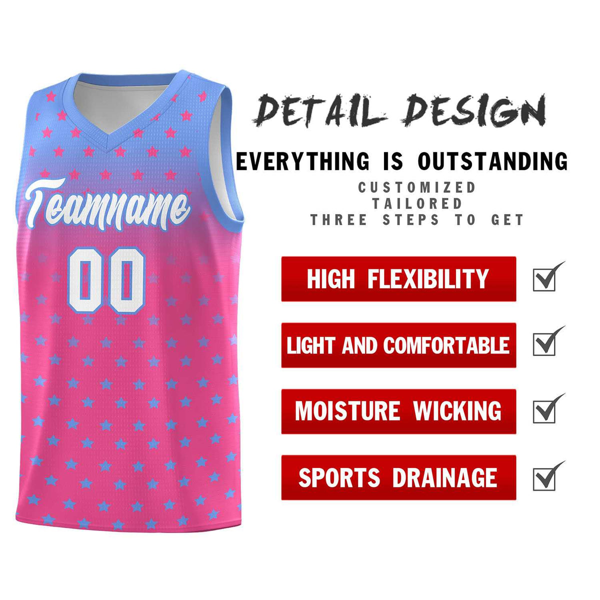 Custom Light Blue Pink Gradient Start Pattern Basketball Jersey Sets
