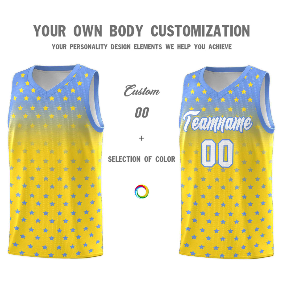 Custom Light Blue Gold Gradient Start Pattern Basketball Jersey Sets