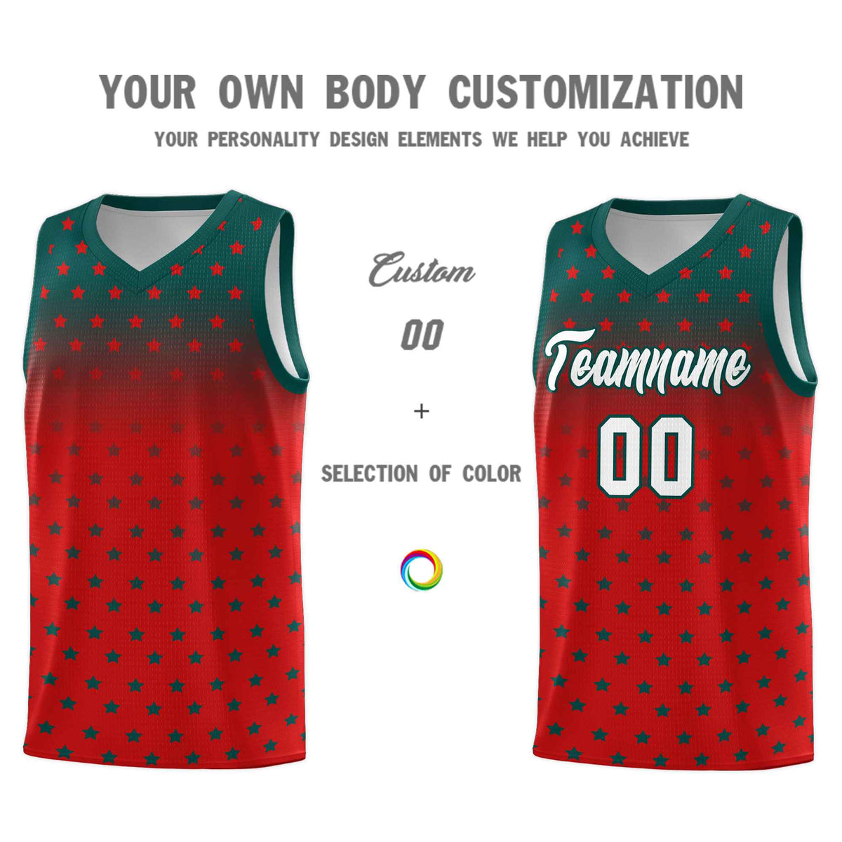 Custom Midnight Green Red Gradient Start Pattern Basketball Jersey Sets