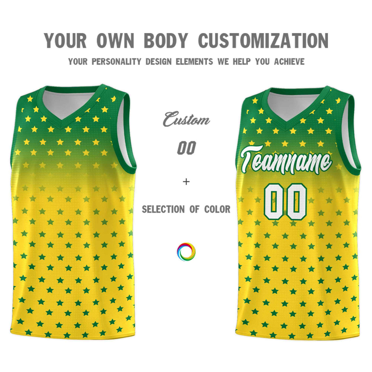 Custom Kelly Green Gold Gradient Start Pattern Basketball Jersey Sets