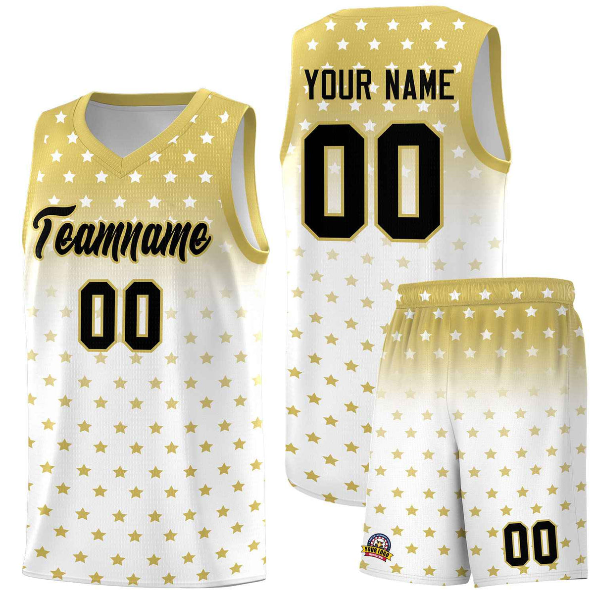 Custom Old Gold White Gradient Start Pattern Basketball Jersey Sets