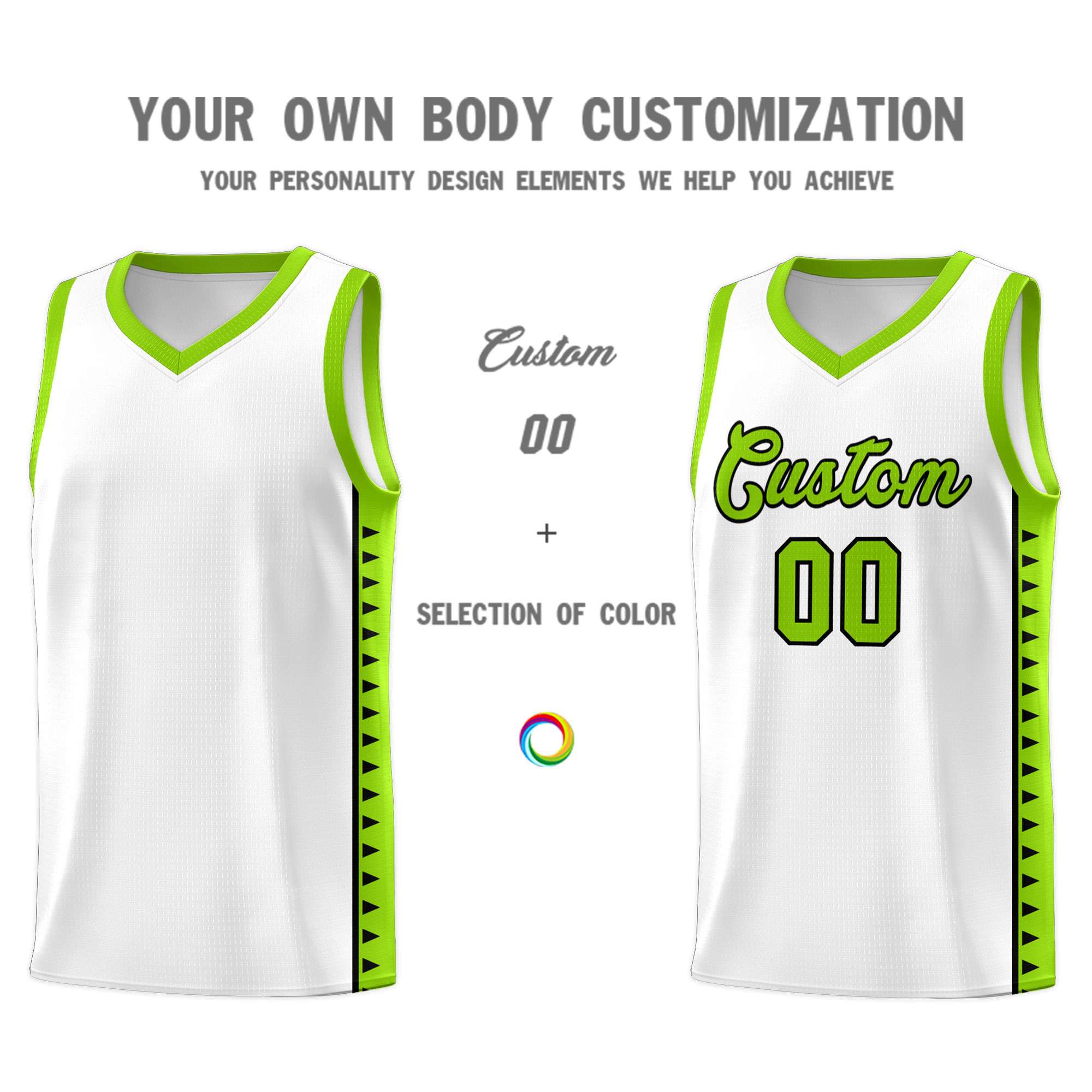 Custom White Neon Green Basketball Kits With Side Zigzag Pattern