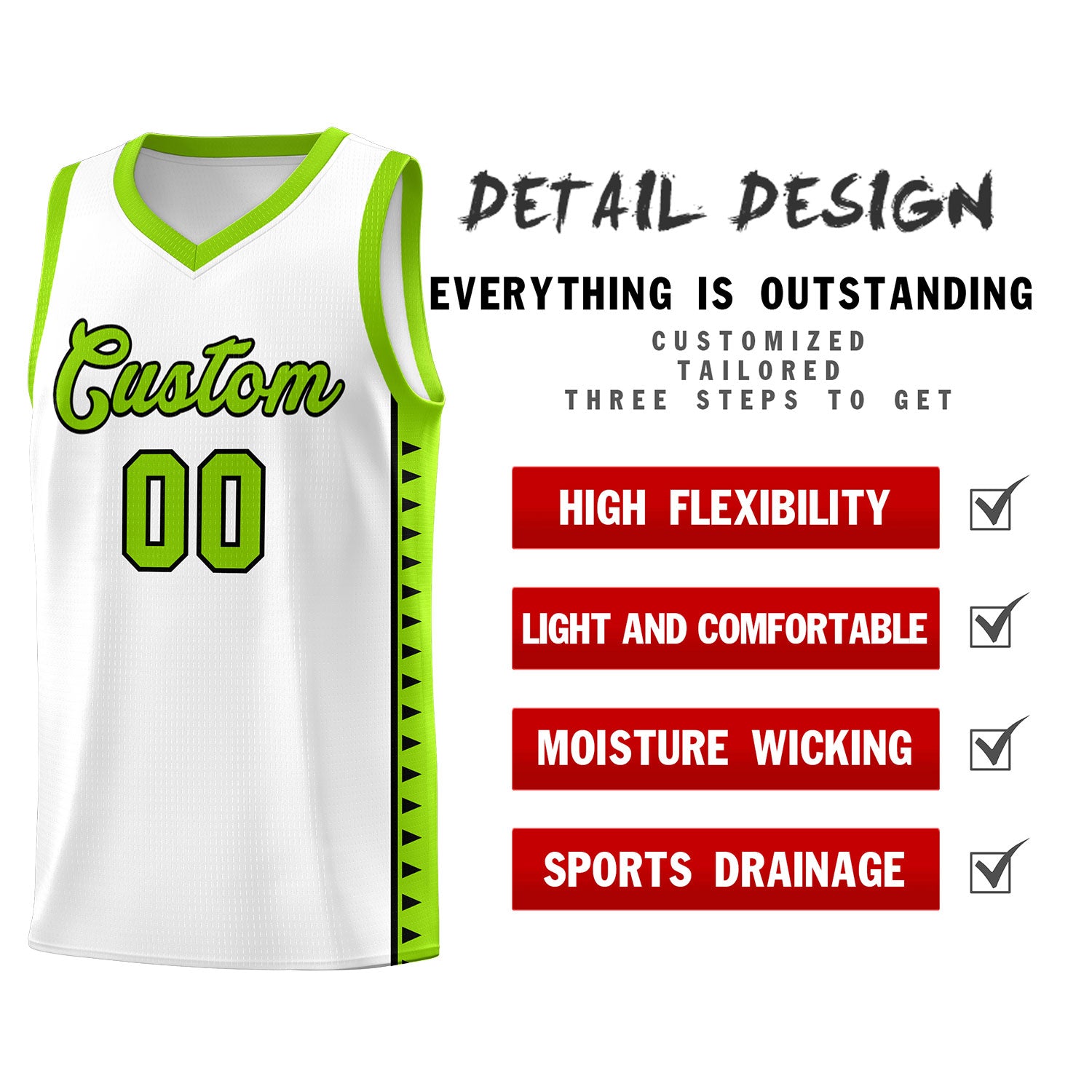 Custom White Neon Green Basketball Kits With Side Zigzag Pattern