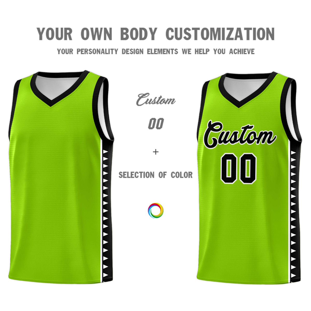 Custom Neon Green Black Basketball Kits With Side Zigzag Pattern