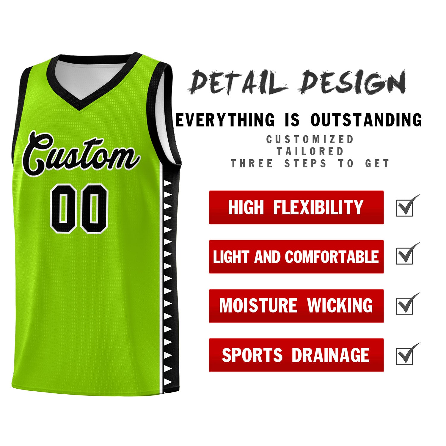 Custom Neon Green Black Basketball Kits With Side Zigzag Pattern
