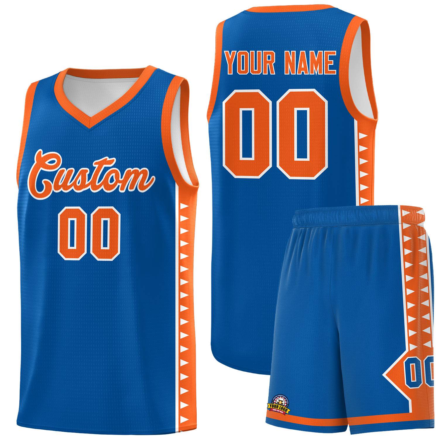 Custom Royal Orange Basketball Kits With Side Zigzag Pattern