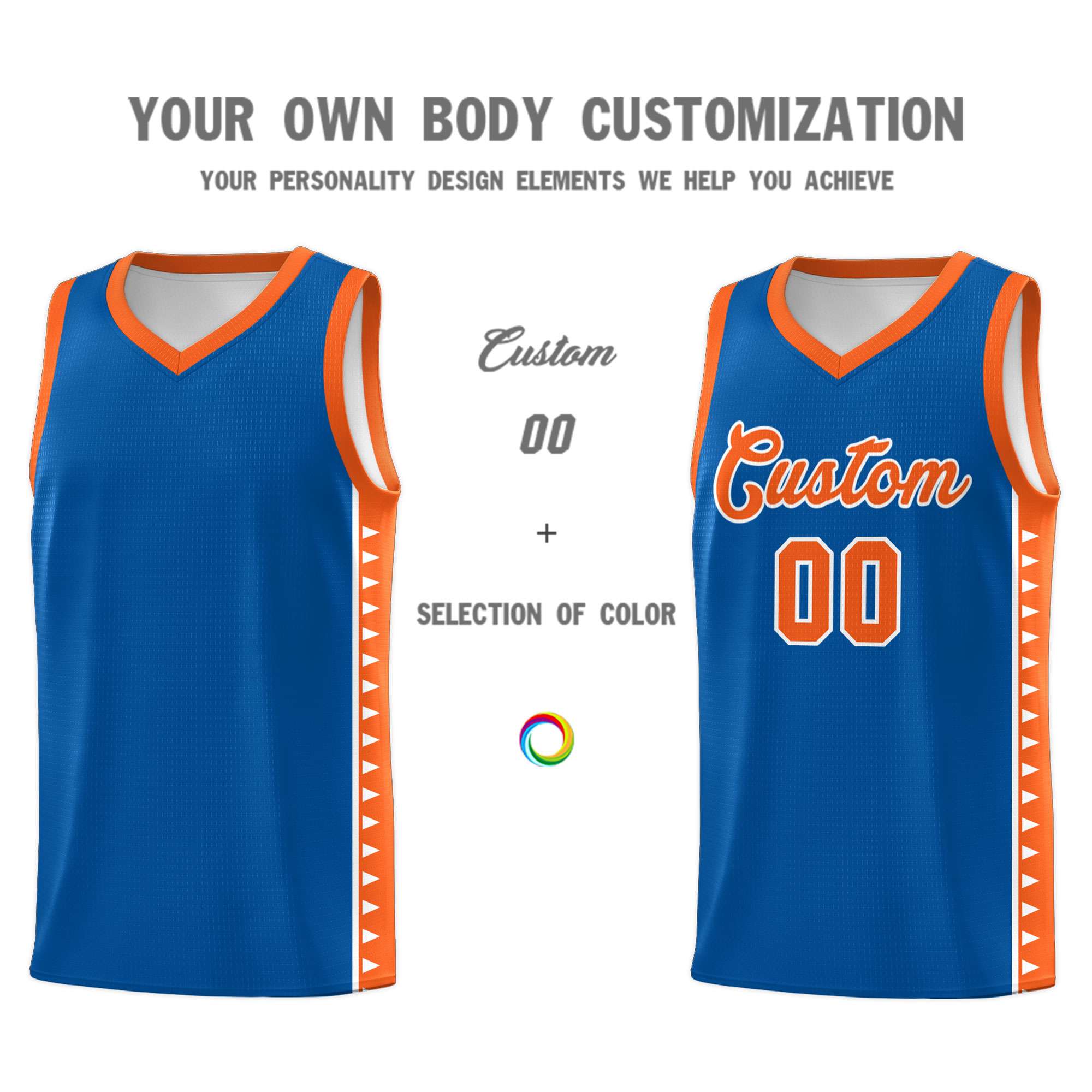 Custom Royal Orange Basketball Kits With Side Zigzag Pattern
