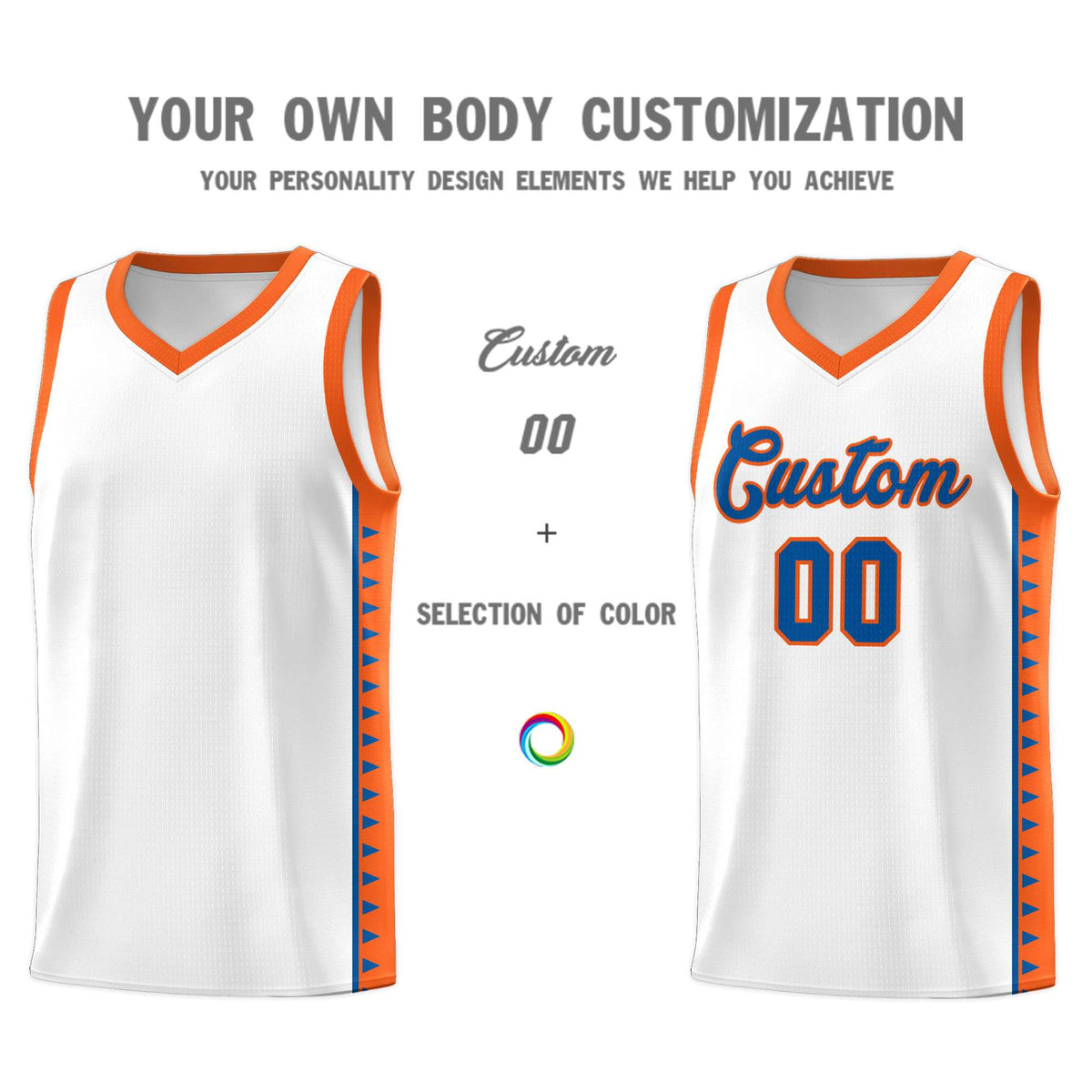 Custom White Orange Basketball Kits With Side Zigzag Pattern