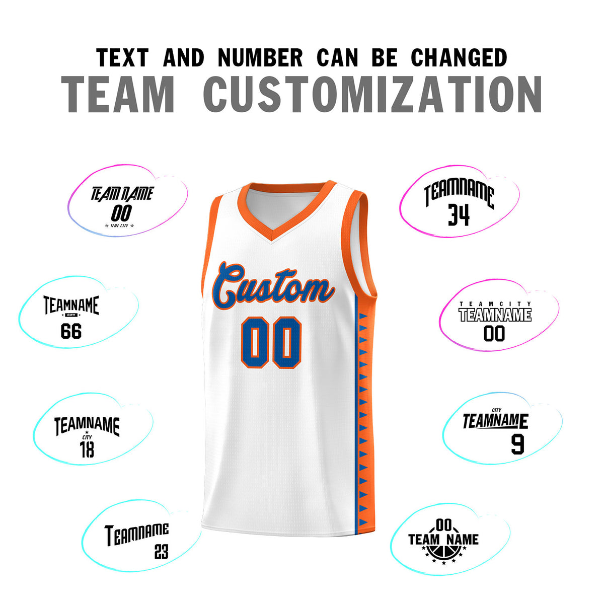 Custom White Orange Basketball Kits With Side Zigzag Pattern