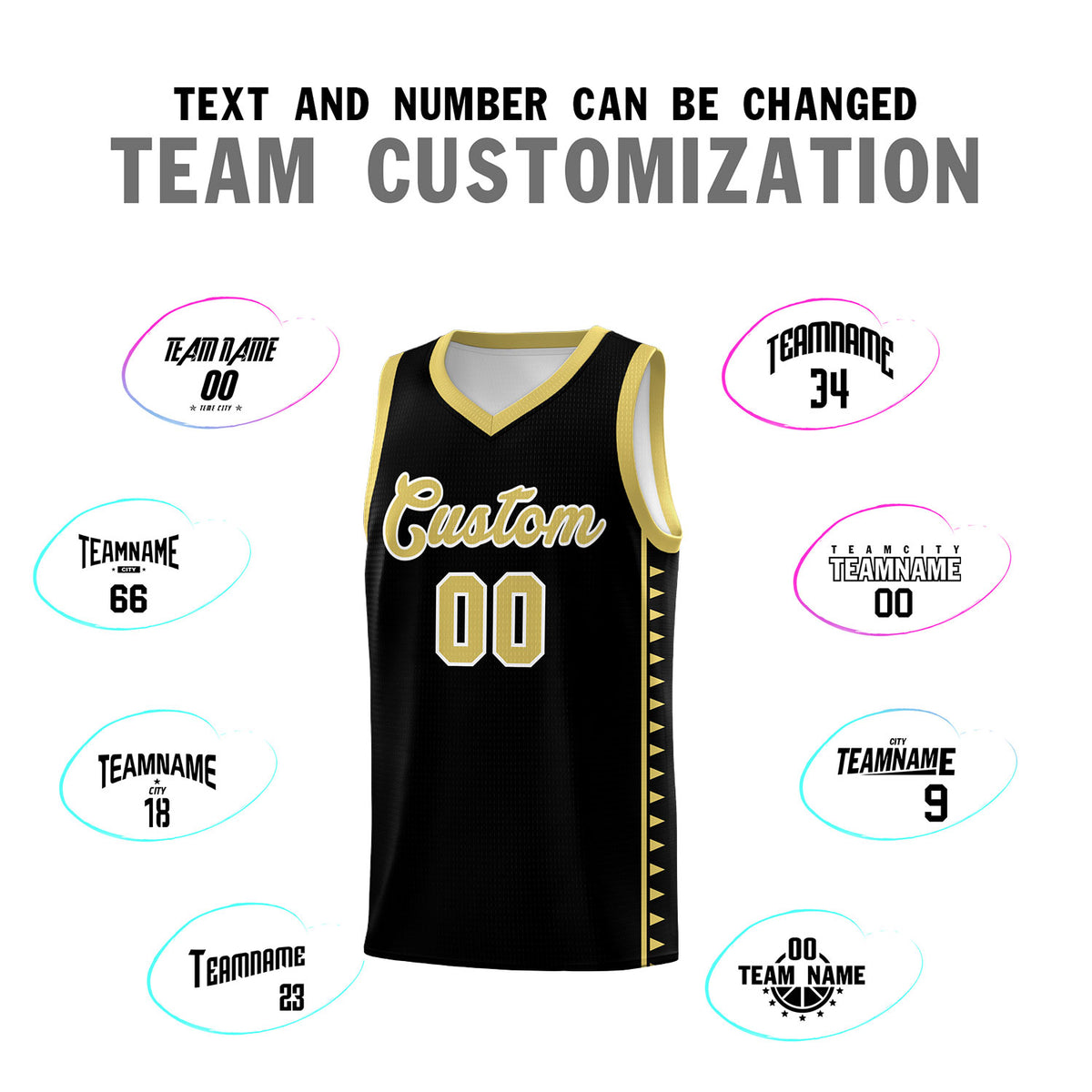 Custom Black Old Gold Basketball Kits With Side Zigzag Pattern