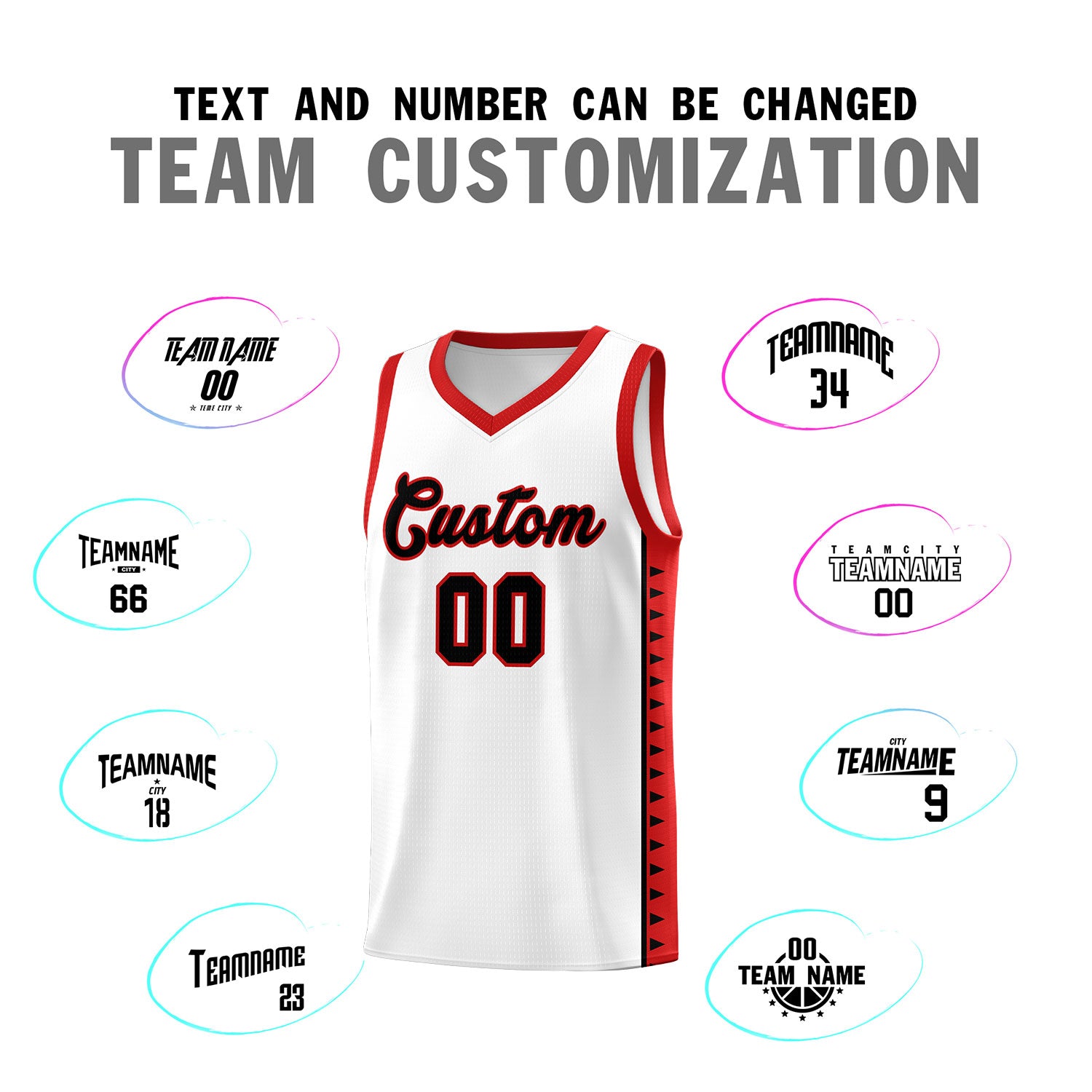 Custom White Red Basketball Kits With Side Zigzag Pattern