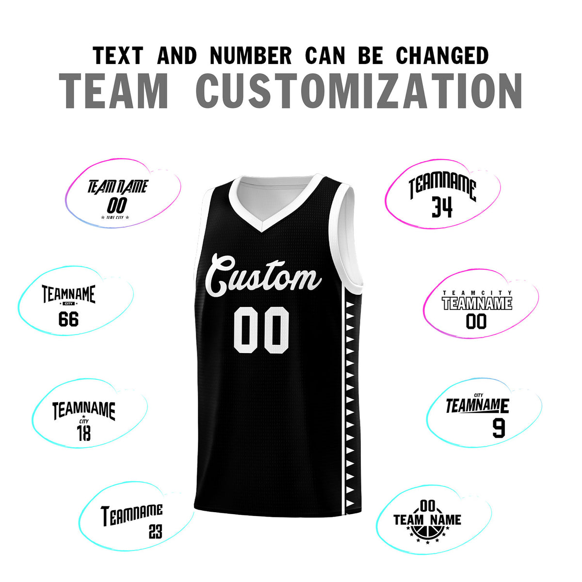 Custom Black White Basketball Kits With Side Zigzag Pattern