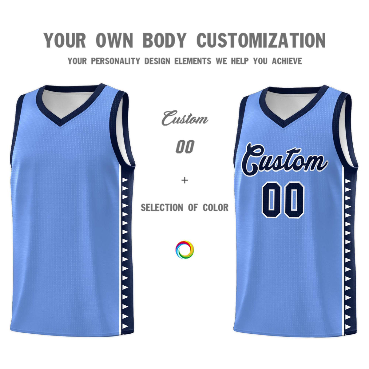 Custom Light Blue Navy Basketball Kits With Side Zigzag Pattern