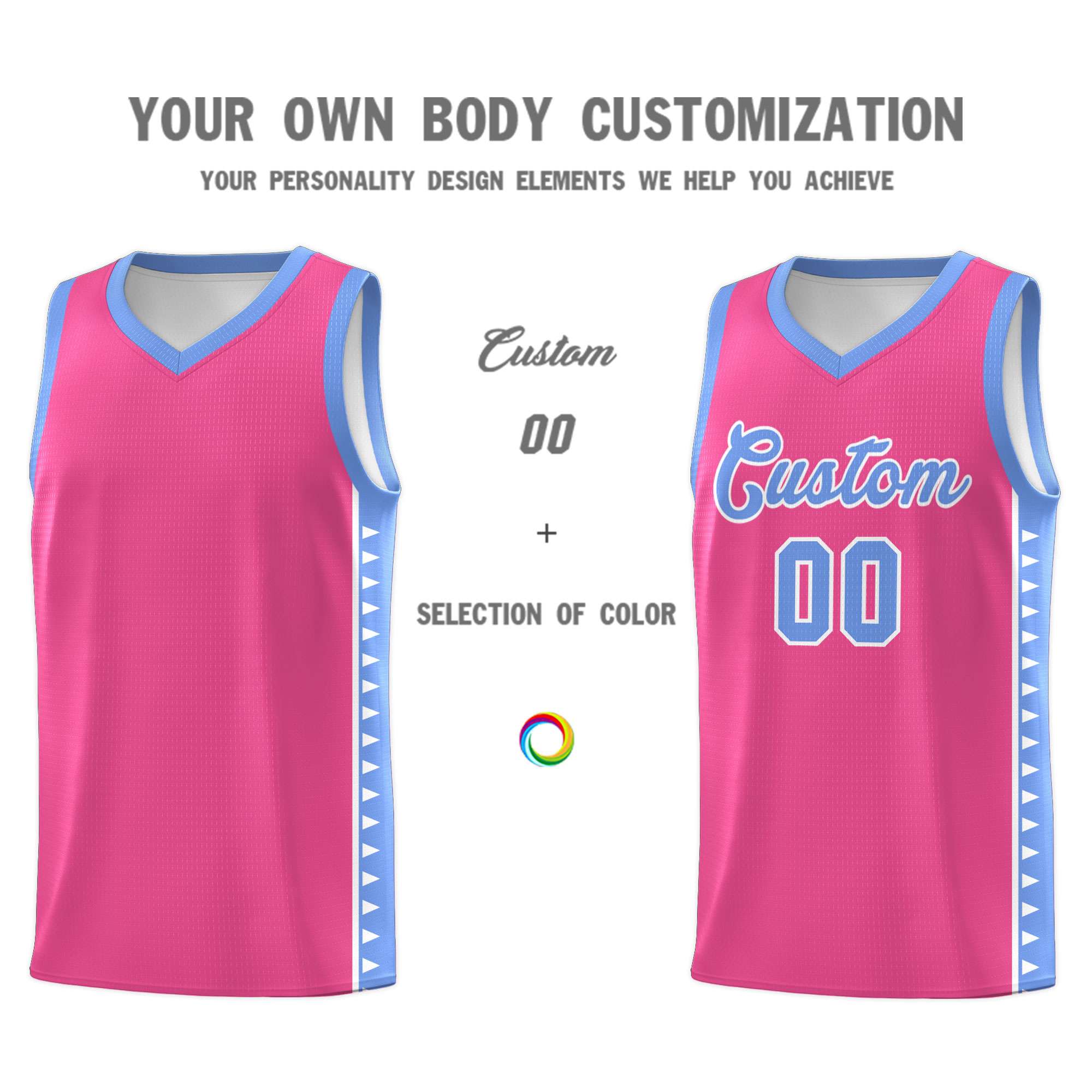 Custom Pink Light Blue Basketball Kits With Side Zigzag Pattern