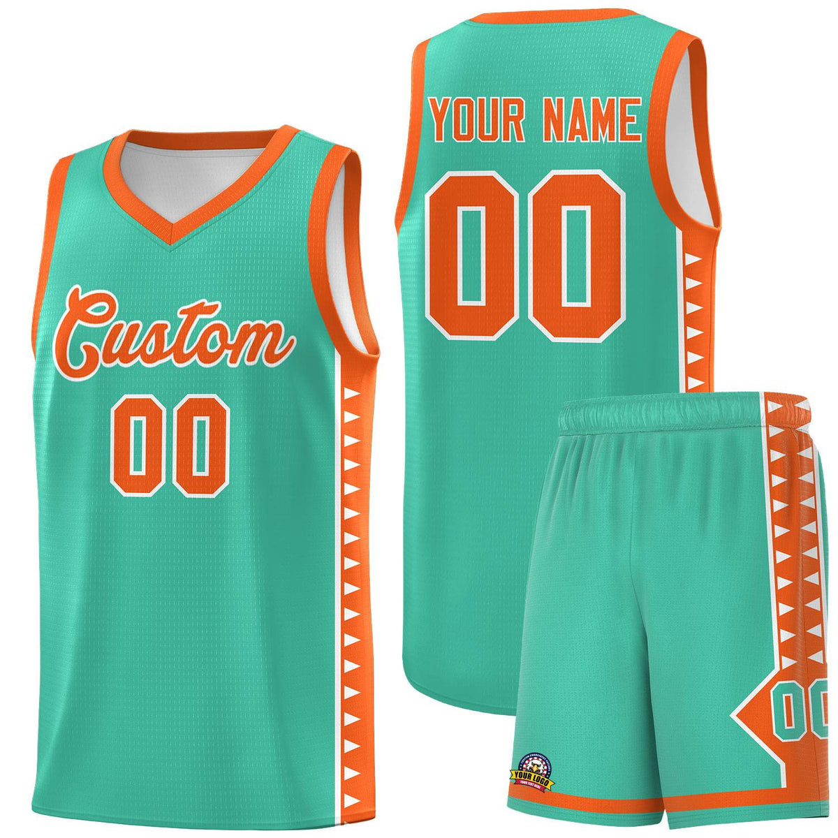 Custom Bright Green Orange Basketball Kits With Side Zigzag Pattern