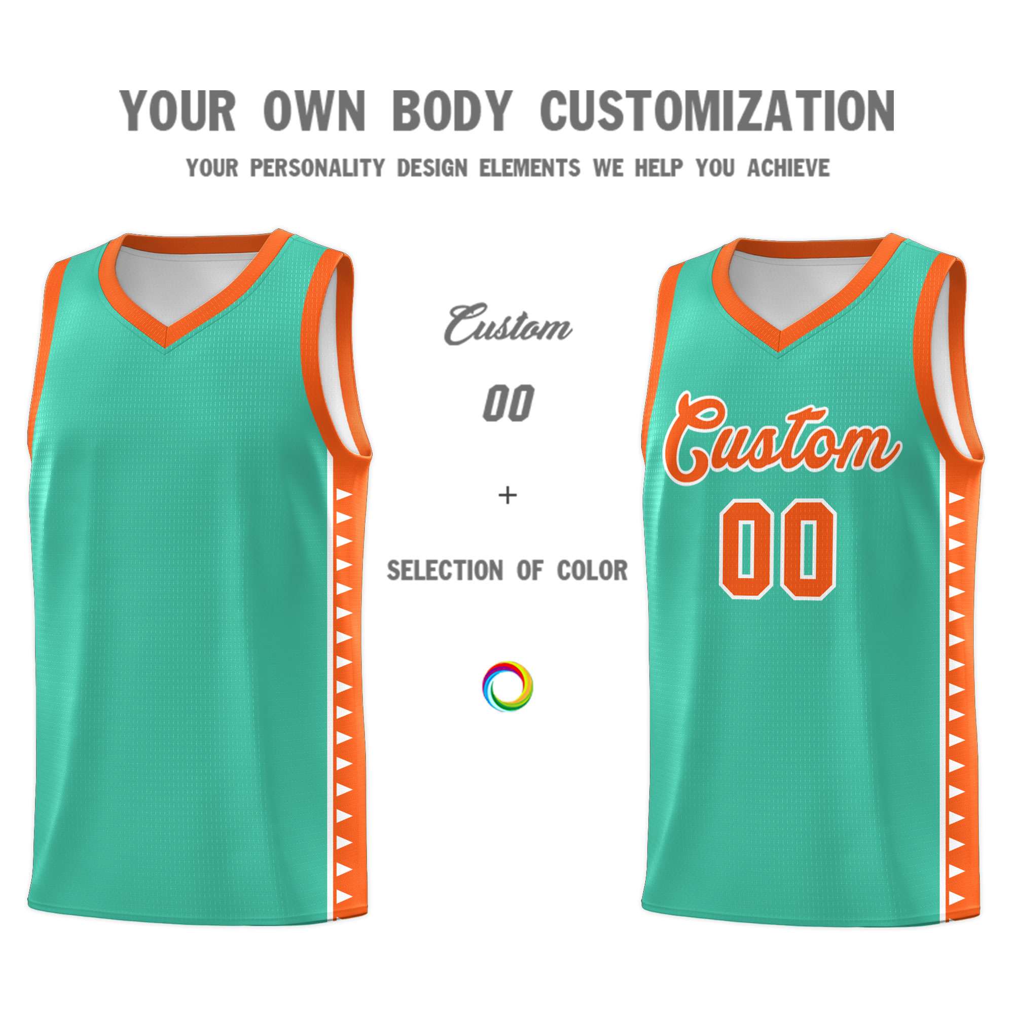 Custom Bright Green Orange Basketball Kits With Side Zigzag Pattern