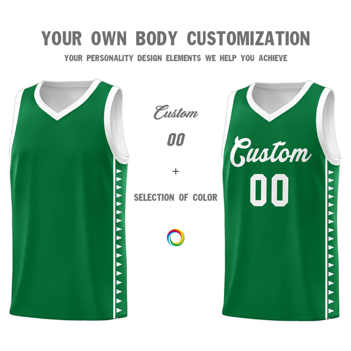 Custom Kelly Green White Basketball Kits With Side Zigzag Pattern
