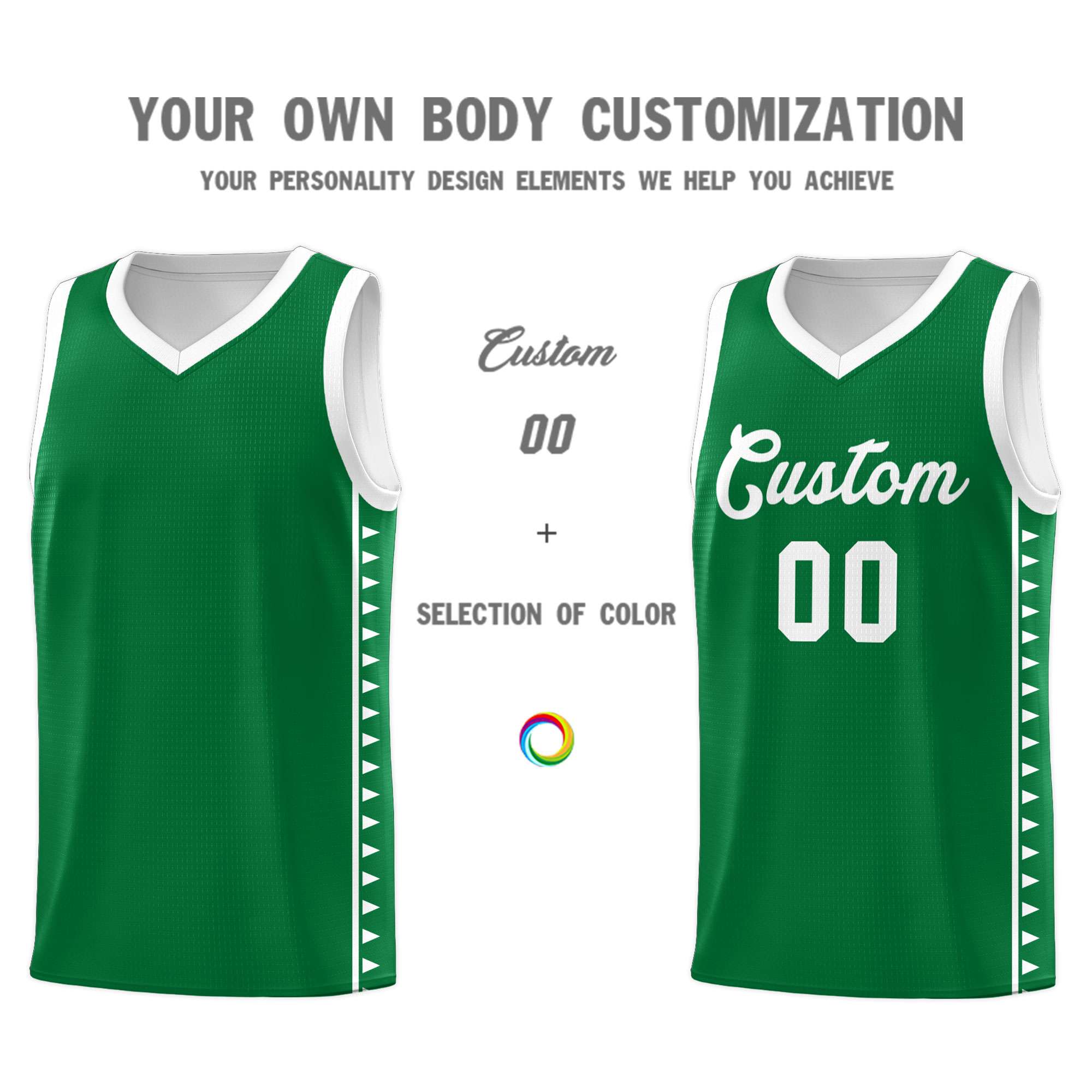 Custom Kelly Green White Basketball Kits With Side Zigzag Pattern