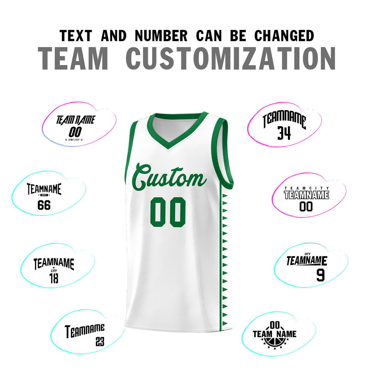Custom White Kelly Green Basketball Kits With Side Zigzag Pattern