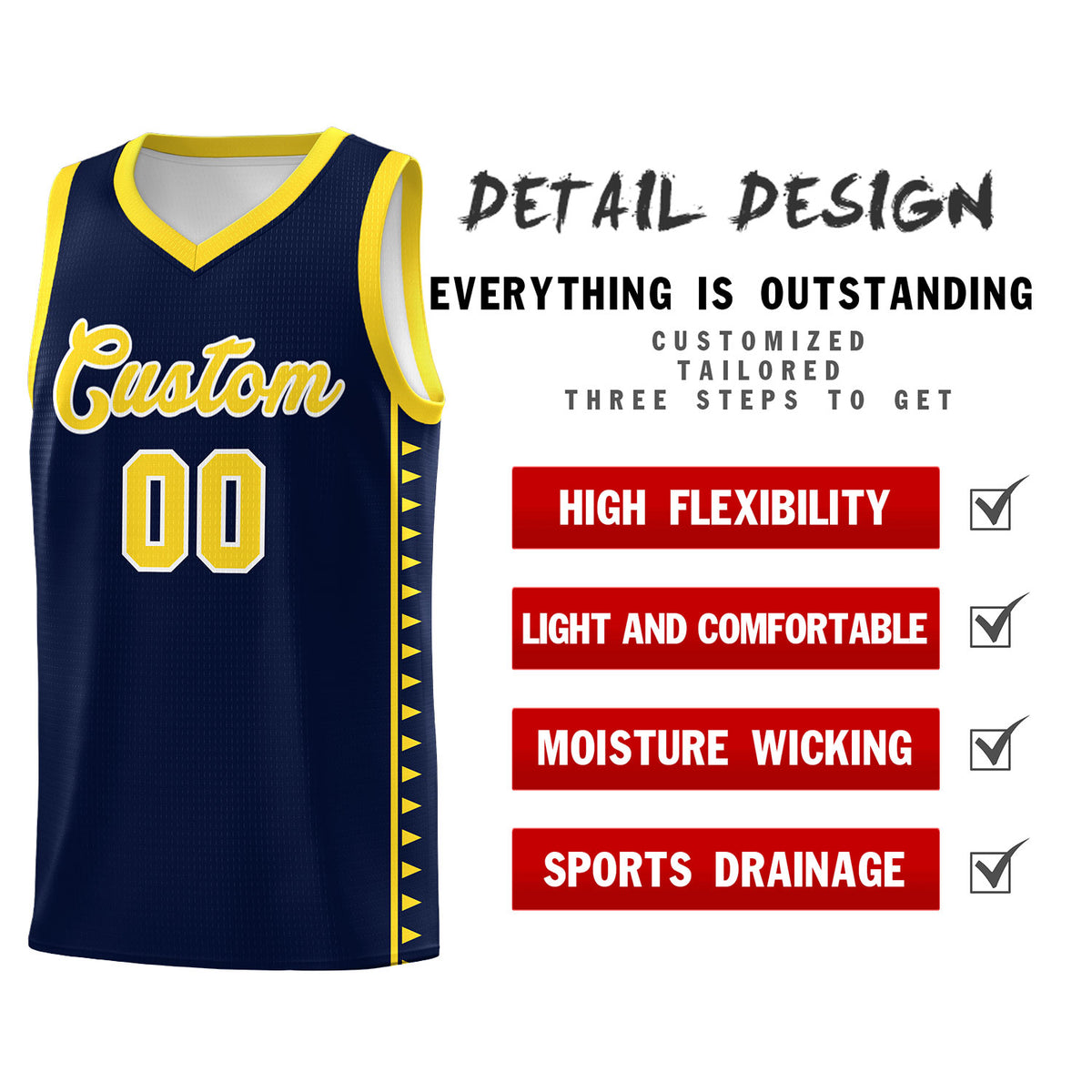 Custom Navy Gold Basketball Kits With Side Zigzag Pattern