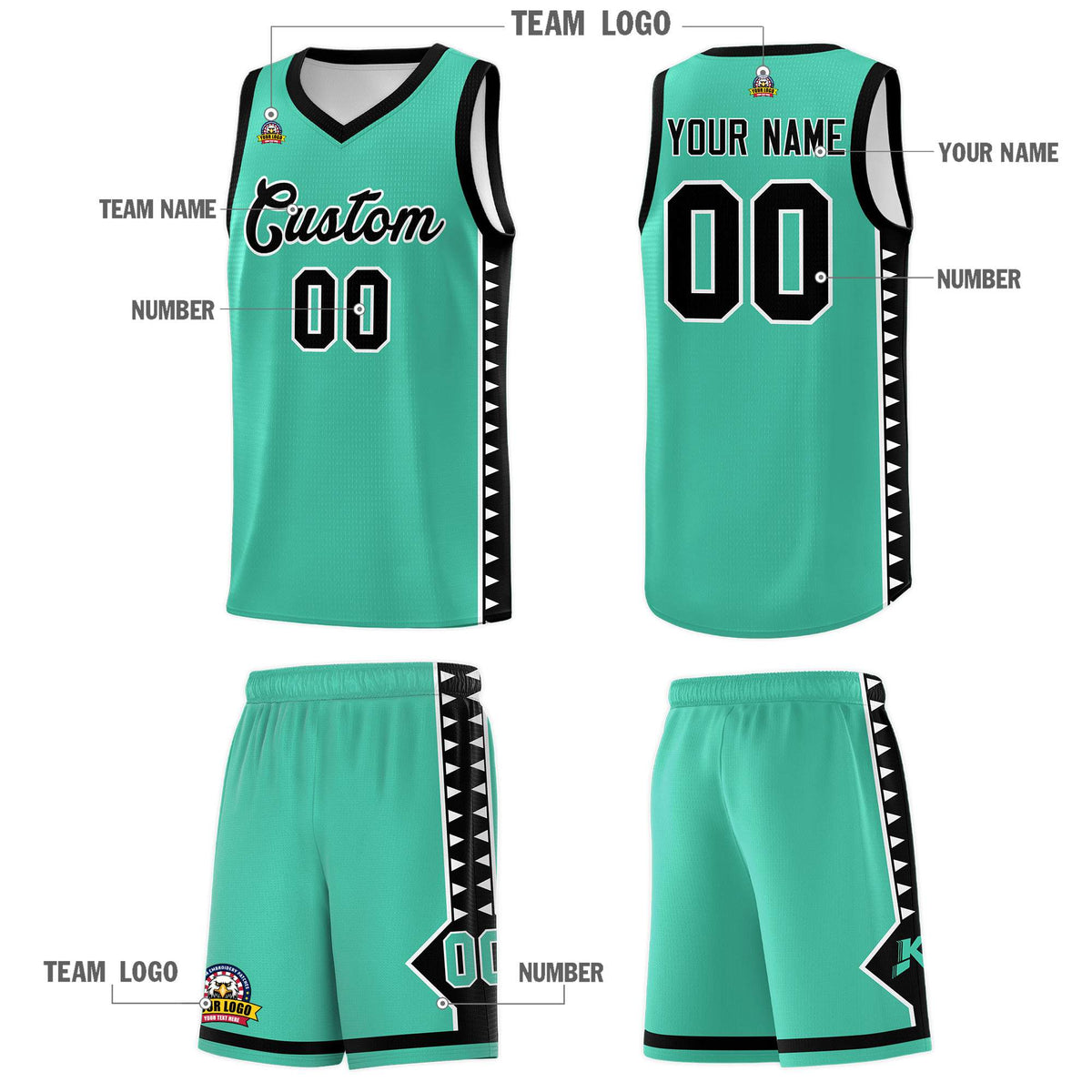 Custom Bright Green Black Basketball Kits With Side Zigzag Pattern