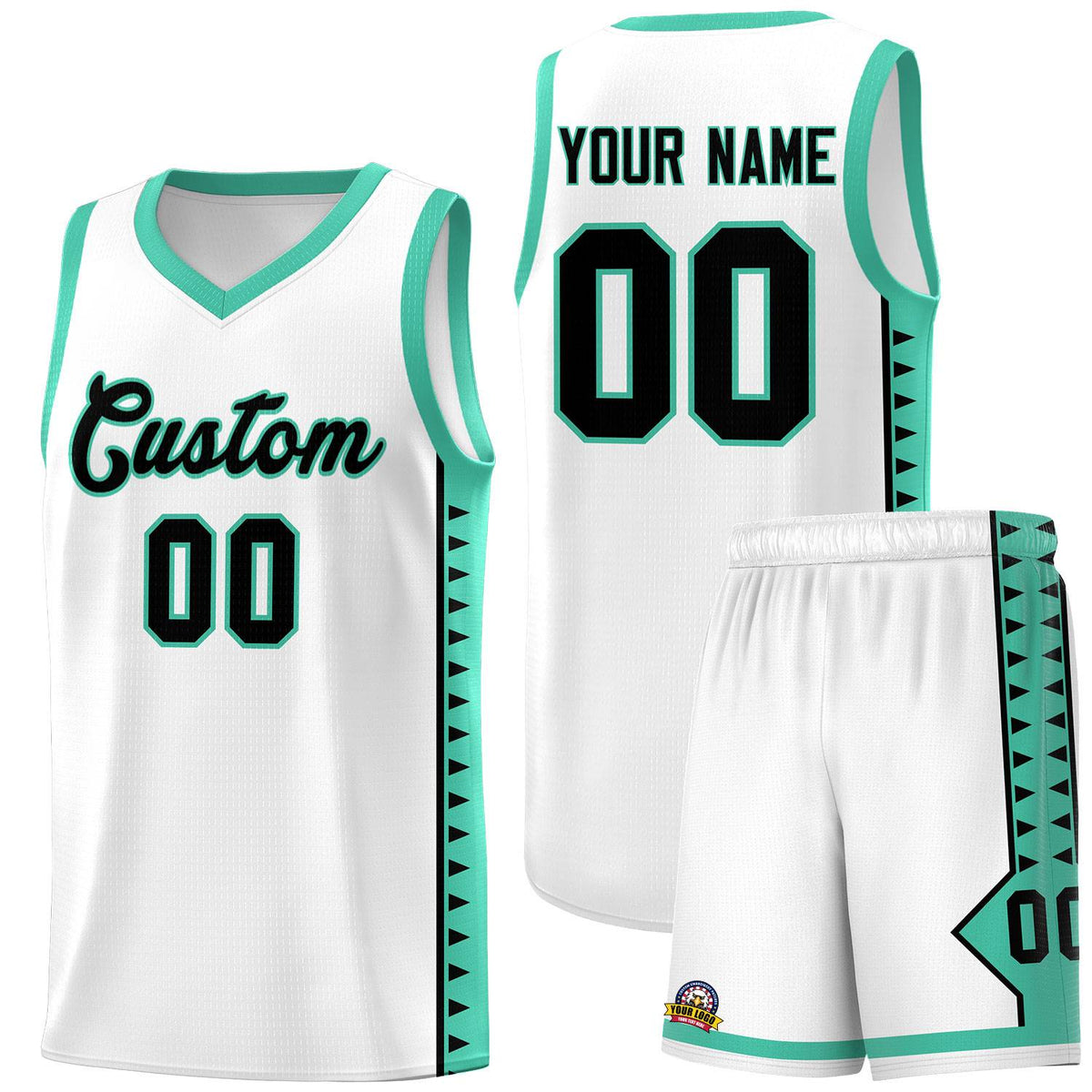 Custom White Bright Green Basketball Kits With Side Zigzag Pattern