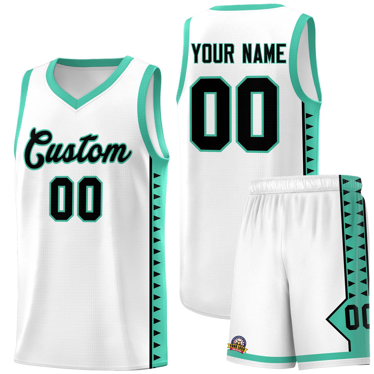 Custom White Bright Green Basketball Kits With Side Zigzag Pattern