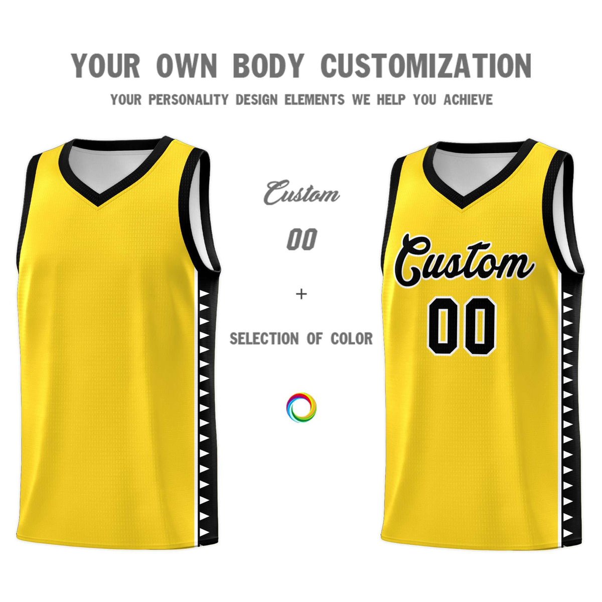 Custom Gold Black Basketball Kits With Side Zigzag Pattern