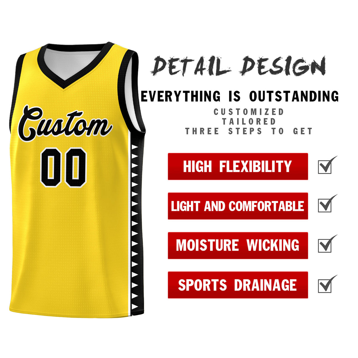 Custom Gold Black Basketball Kits With Side Zigzag Pattern