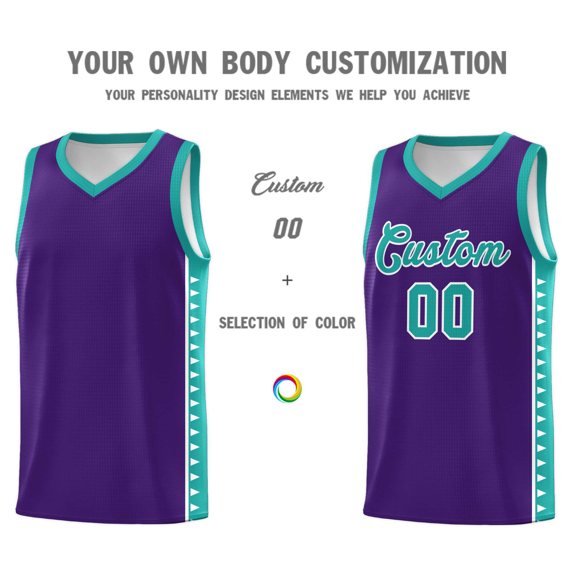 Custom Purple Aqua Basketball Kits With Side Zigzag Pattern