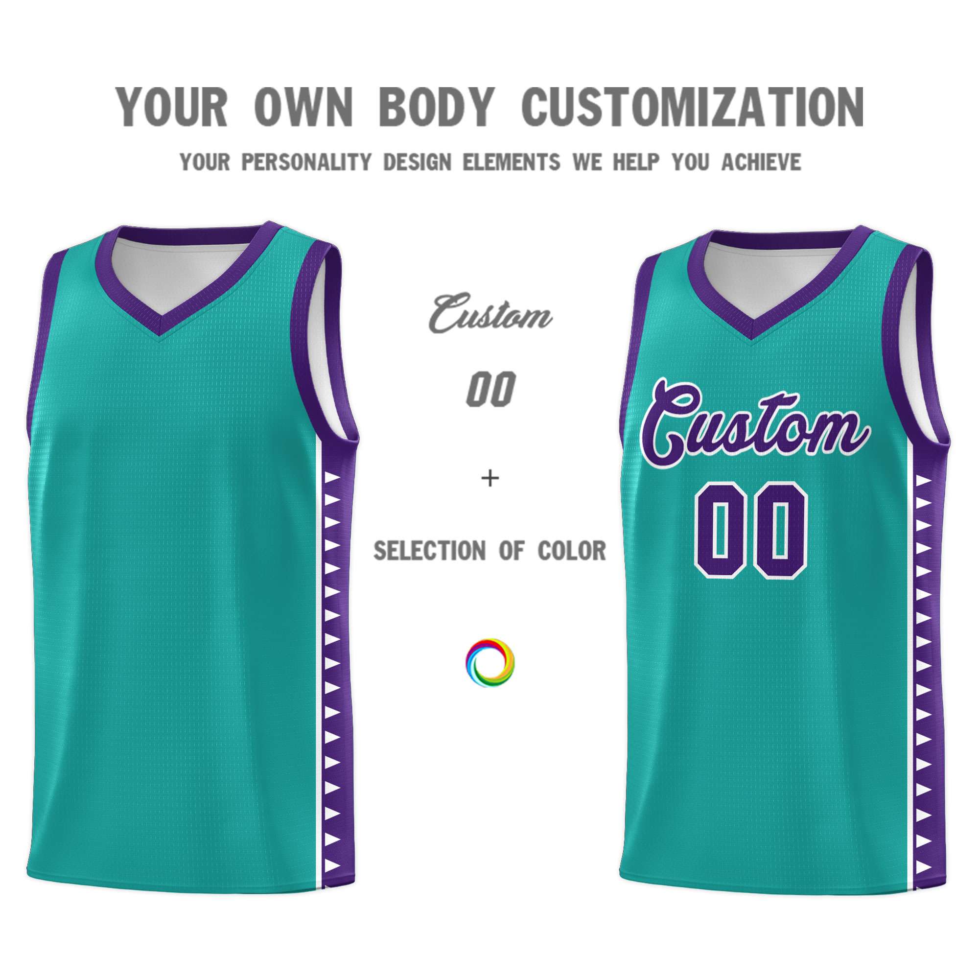 Custom Aqua Purple Basketball Kits With Side Zigzag Pattern